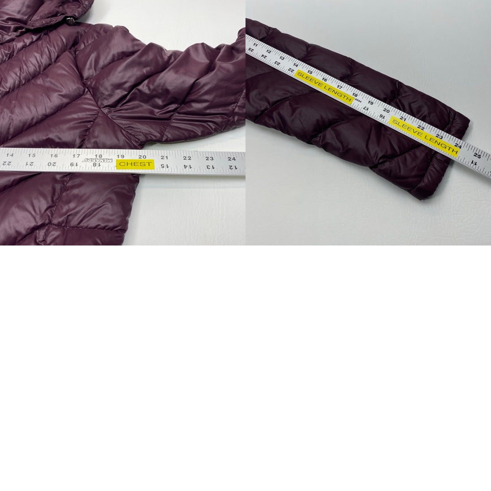 Calvin Klein Down Puffer Jacket Womens Medium Maroon Long Hooded Packable Light