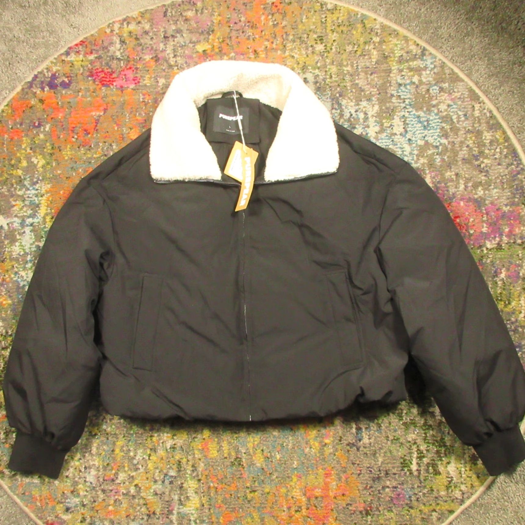 Vintage Purepear Cropped Down Jacket Large Womens Black Sherpa Collar Stand Up Neck NEW Size L / US 10 / IT 46 - 2 Thumbnail