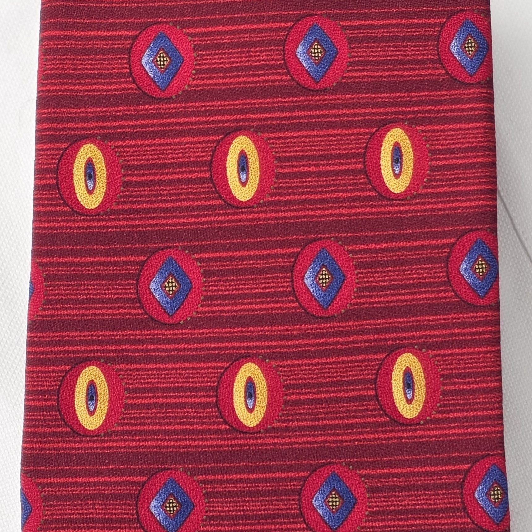 Robert Talbott VINTAGE Robert Talbott Studio Necktie Red Geometric Birdseye Silk Designer Preppy USA Men Tie 57.5" 3.75" Size ONE SIZE - 2 Thumbnail