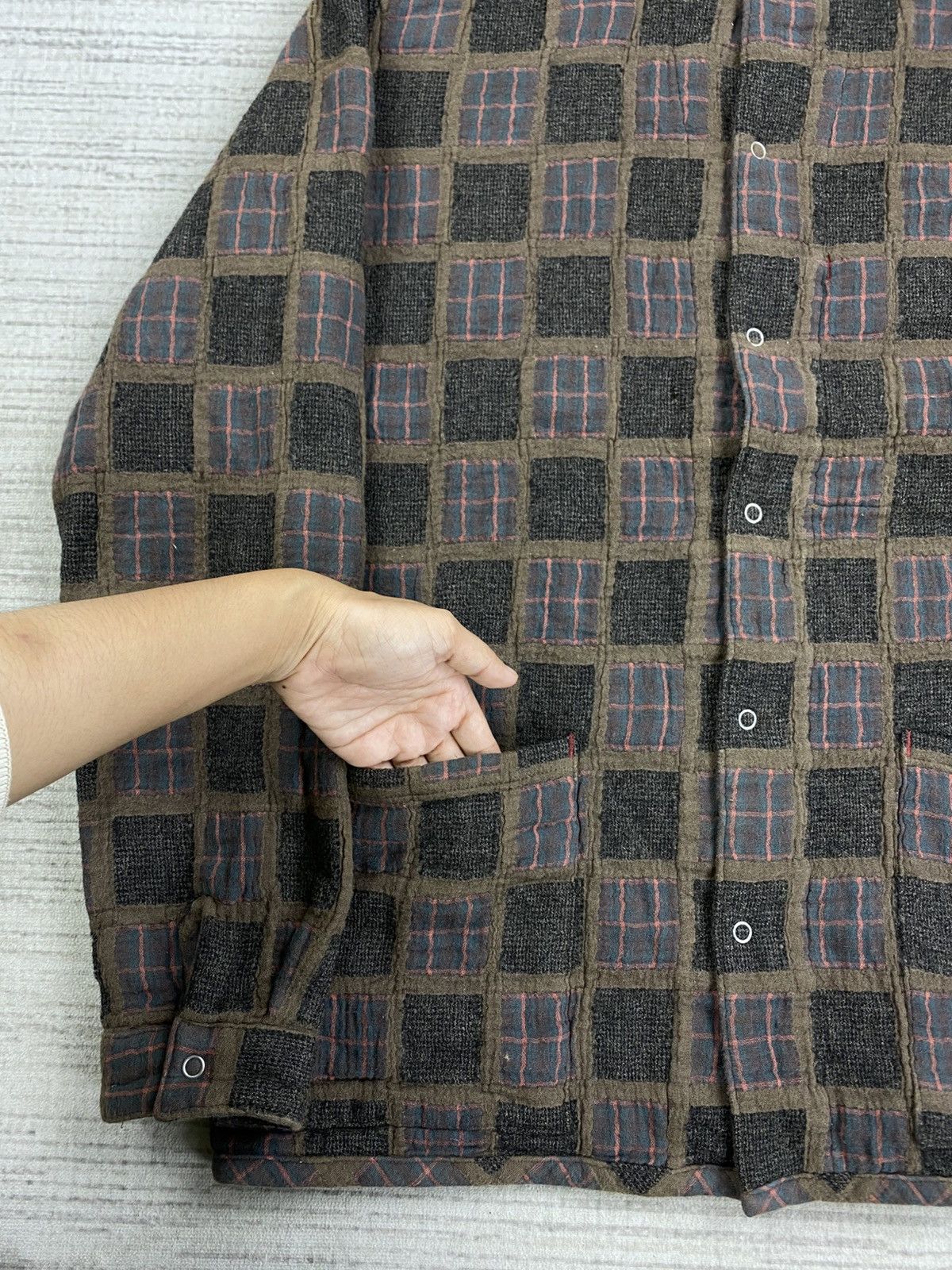 Issey Miyake × Japanese Brand Vintage Boston-Nine Patchwork Plaid Pattern Wool Jacket Size US M / EU 48-50 / 2 - 6 Thumbnail