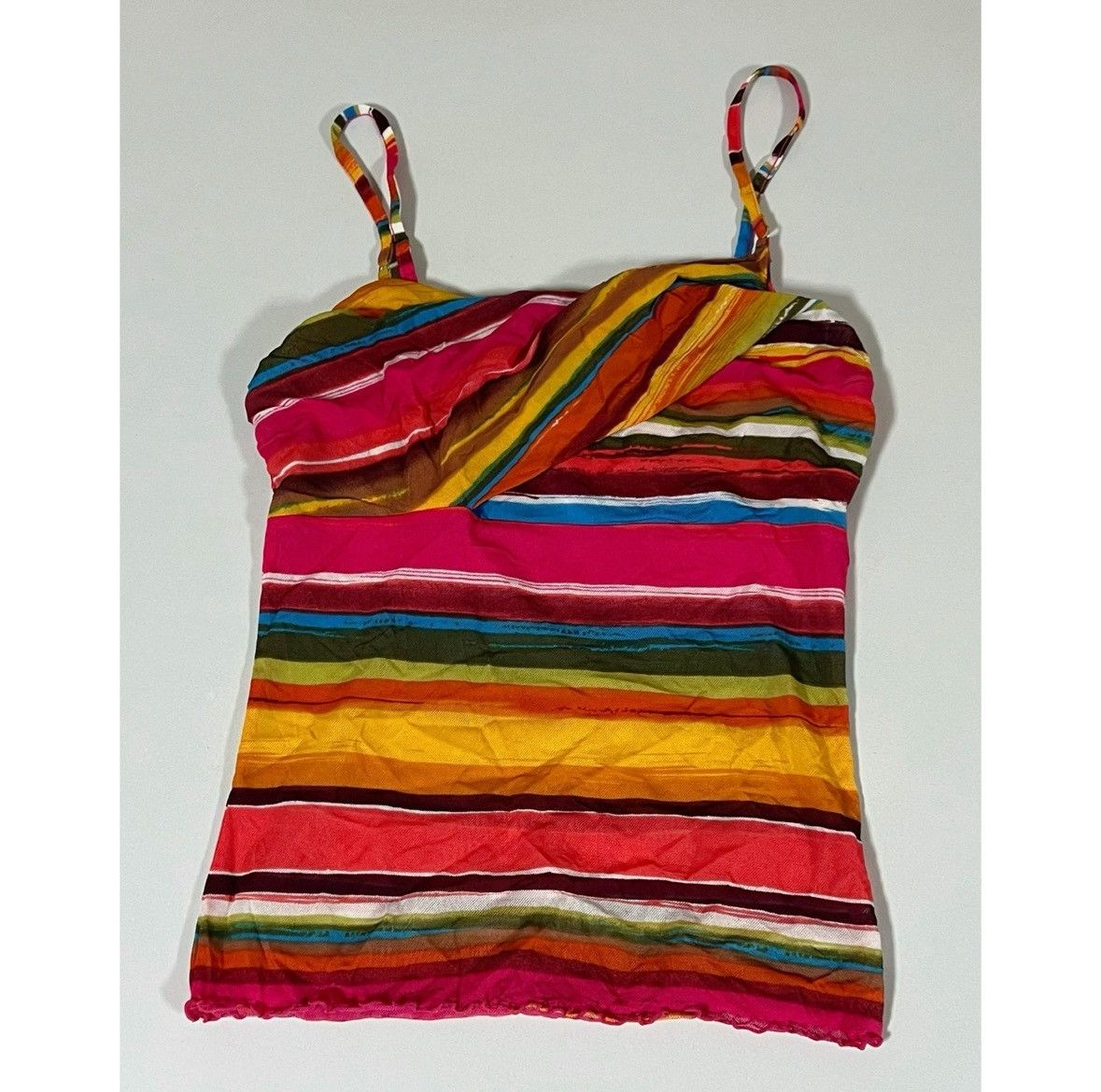 Japanese Brand Pink Striped Mesh Y2K Cami Camisole Tank Top Shirt Size XS 💖 Size XS / US 0-2 / IT 36-38 - 2 Thumbnail