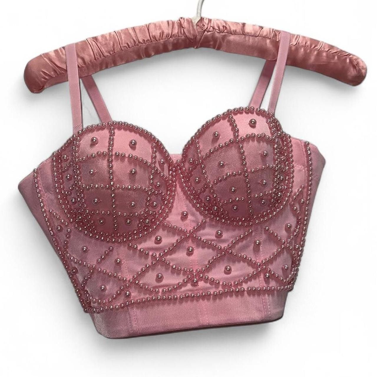Vintage Pink Pearl beaded corset bustier top 36C Size ONE SIZE - 6 Thumbnail