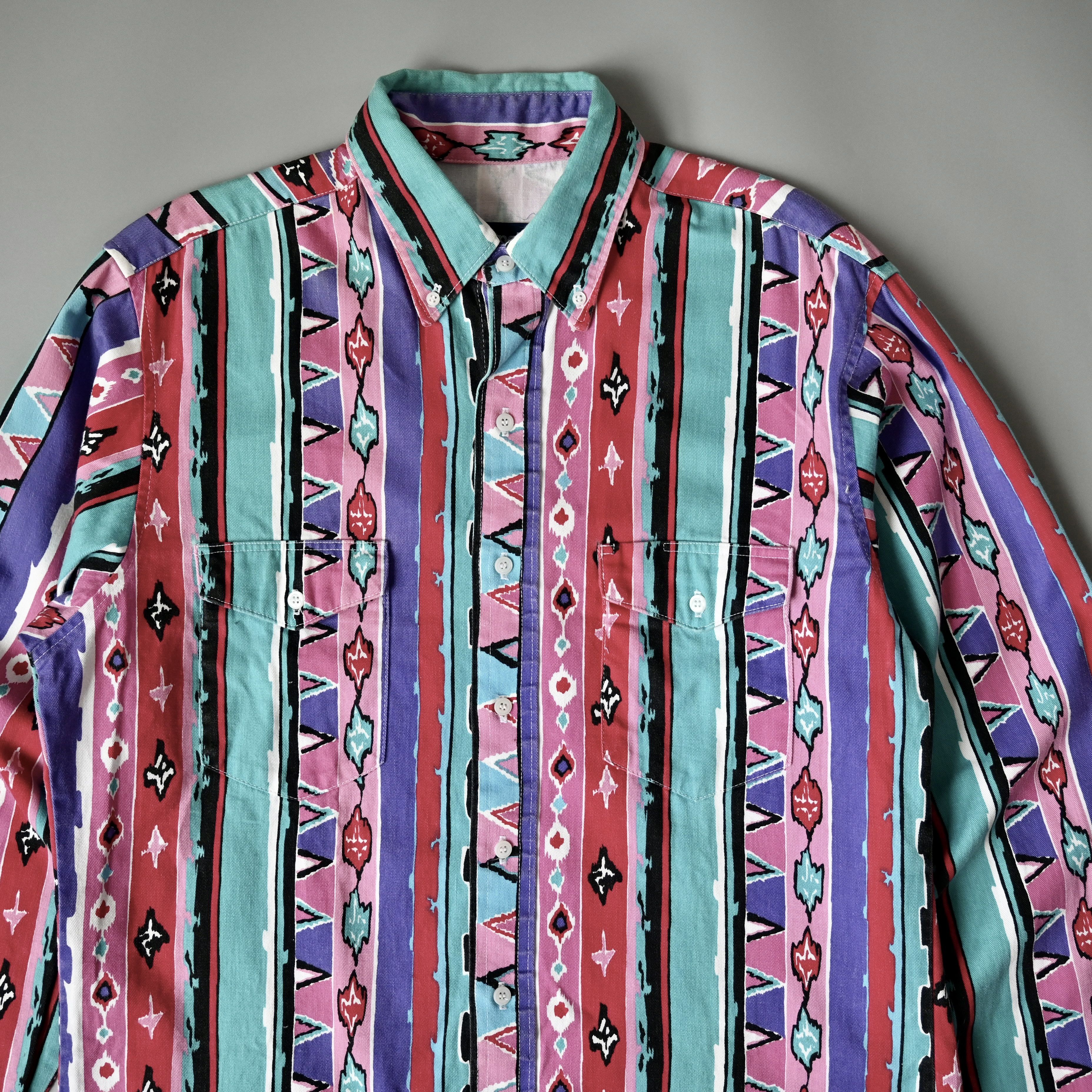 Vintage VTG Wrangler Aztec Navajo multi striped cotton western shirt Size US L / EU 52-54 / 3 - 4 Thumbnail