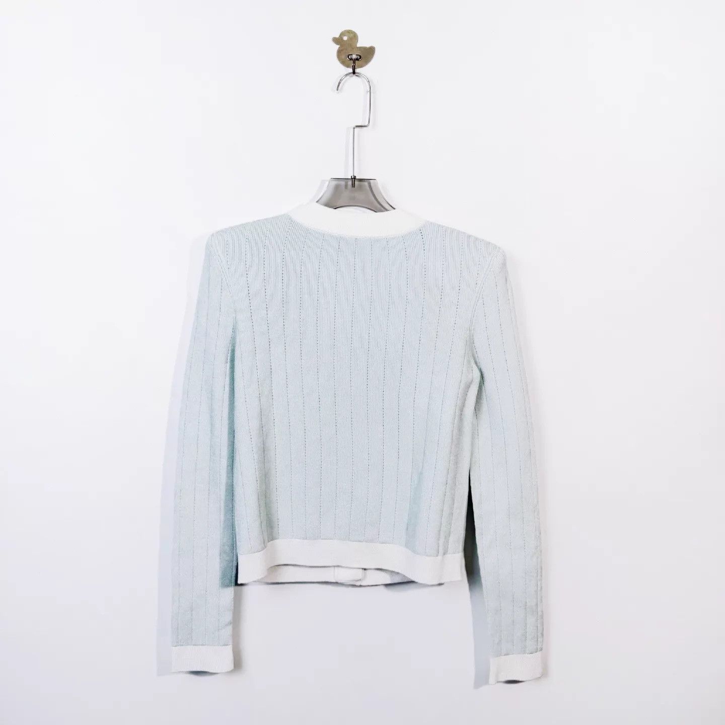 Balmain Balmain 24 V-neck long sleeve white light blue knit top wmn Size XXS / US 00 / IT 34 - 2 Thumbnail