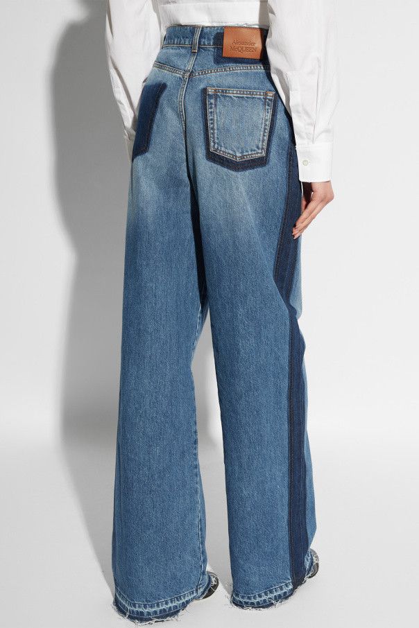 Alexander McQueen o1s22i1n1024 Contrasting Wide Leg Jeans in Blue Size 27" / US 4 / IT 40 - 4 Thumbnail