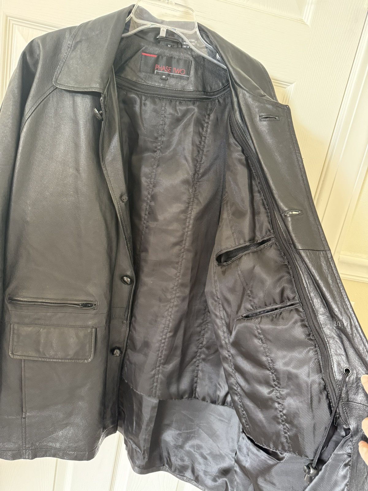 Other 1990s Phase Two Vintage Black Leather Coat Zip Out Liner Size US M / EU 48-50 / 2 - 5 Thumbnail