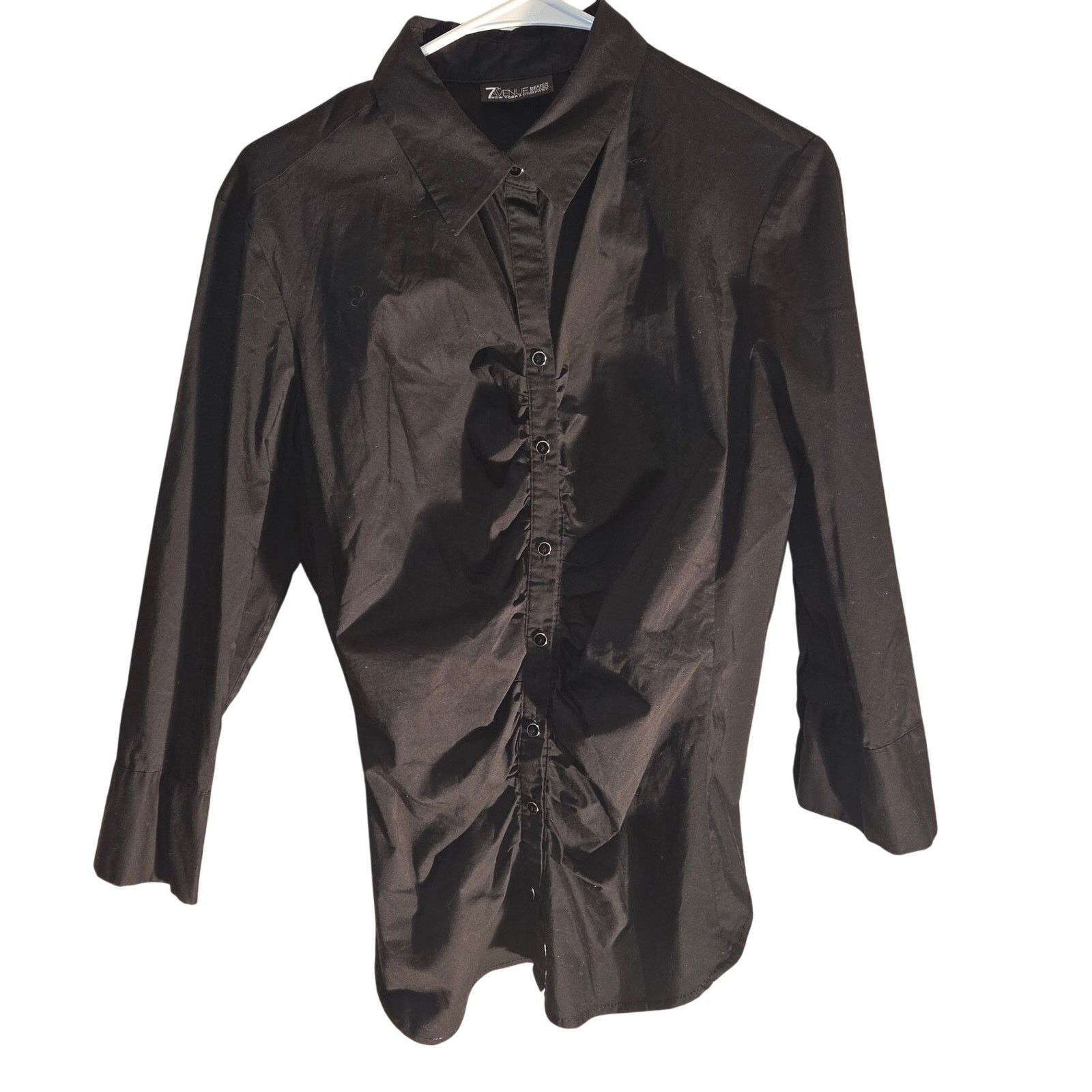 Avenue 7th Avenue Design Black Ruched Blouse - Women's Large Size L / US 10 / IT 46 - 1 Thumbnail