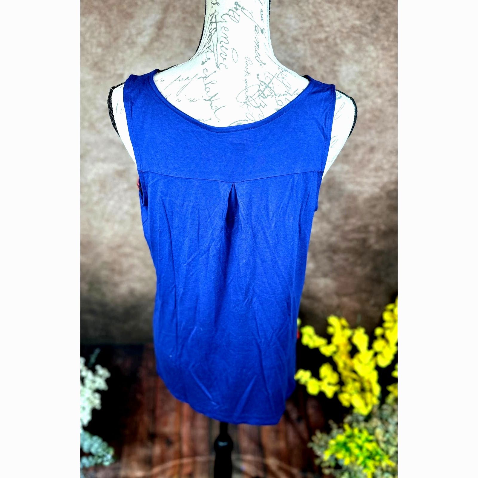 Other Fortune + Ivy Kason Split Neck Sleeveless Blouse Blue Red L Size L / US 10 / IT 46 - 8 Thumbnail