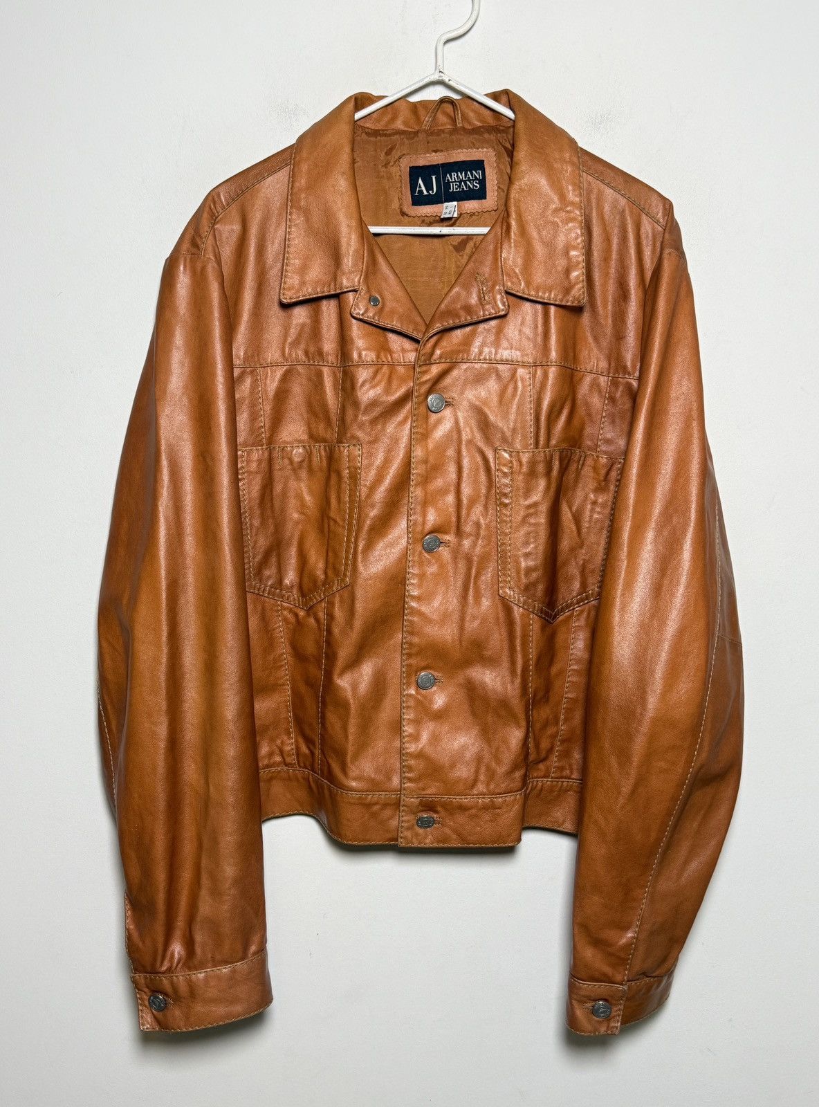 Giorgio Armani Armani Jeans moto leather jacket in a rich cognac brown Size US L / EU 52-54 / 3 - 1 Thumbnail