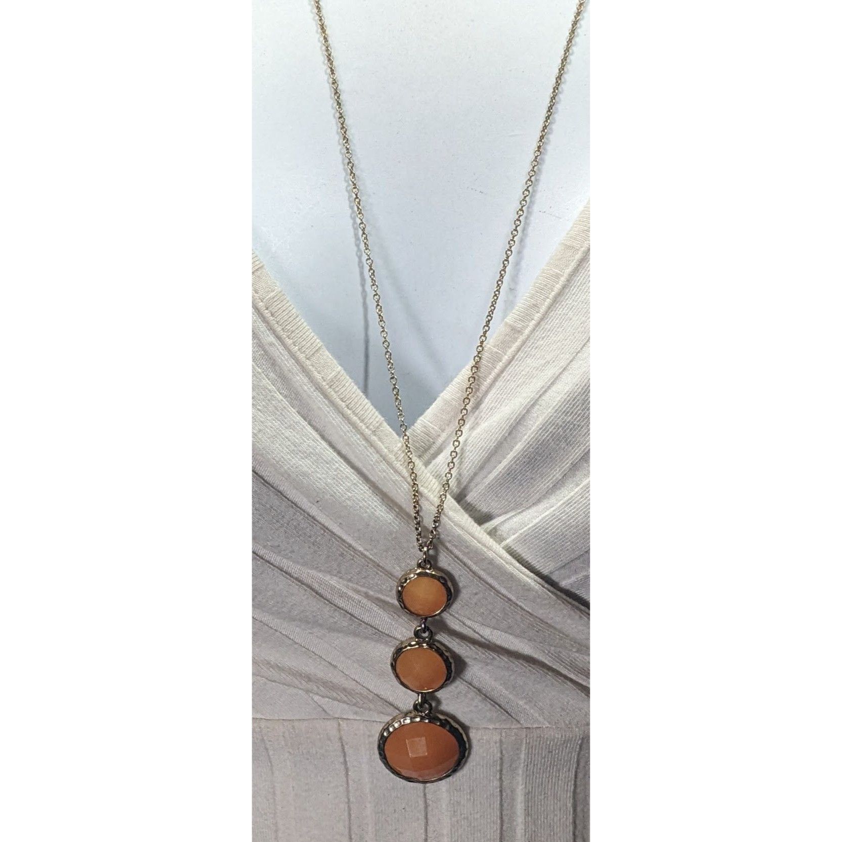 Other Funky Orange And Gold Tone Gemmed Graduated Pendant Necklace Size ONE SIZE - 2 Thumbnail