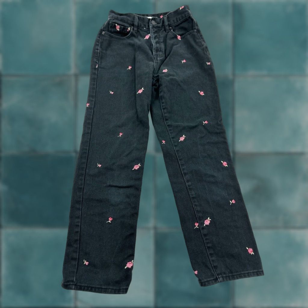Pacsun VINTAGE PacSun Jeans Women’s 24 Black Floral Embroidery High Rise Straight Size 42" / US 20 - 1 Thumbnail