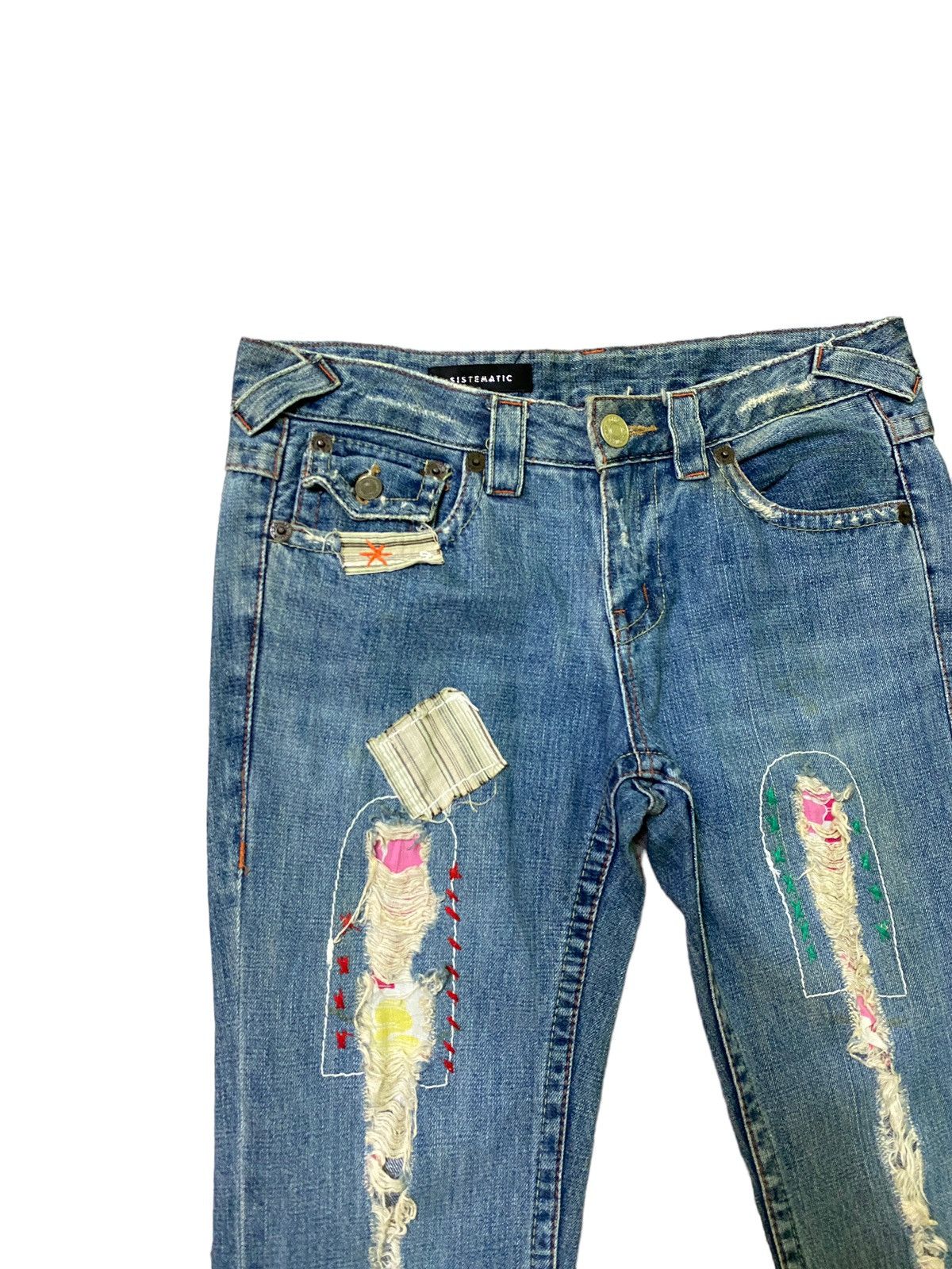 Japanese Brand × Vintage FLARED💥 SISTEMATIC DISTRESSED PATCHES BOOTCUT DENIM JEANS Size US 30 / EU 46 - 4 Thumbnail