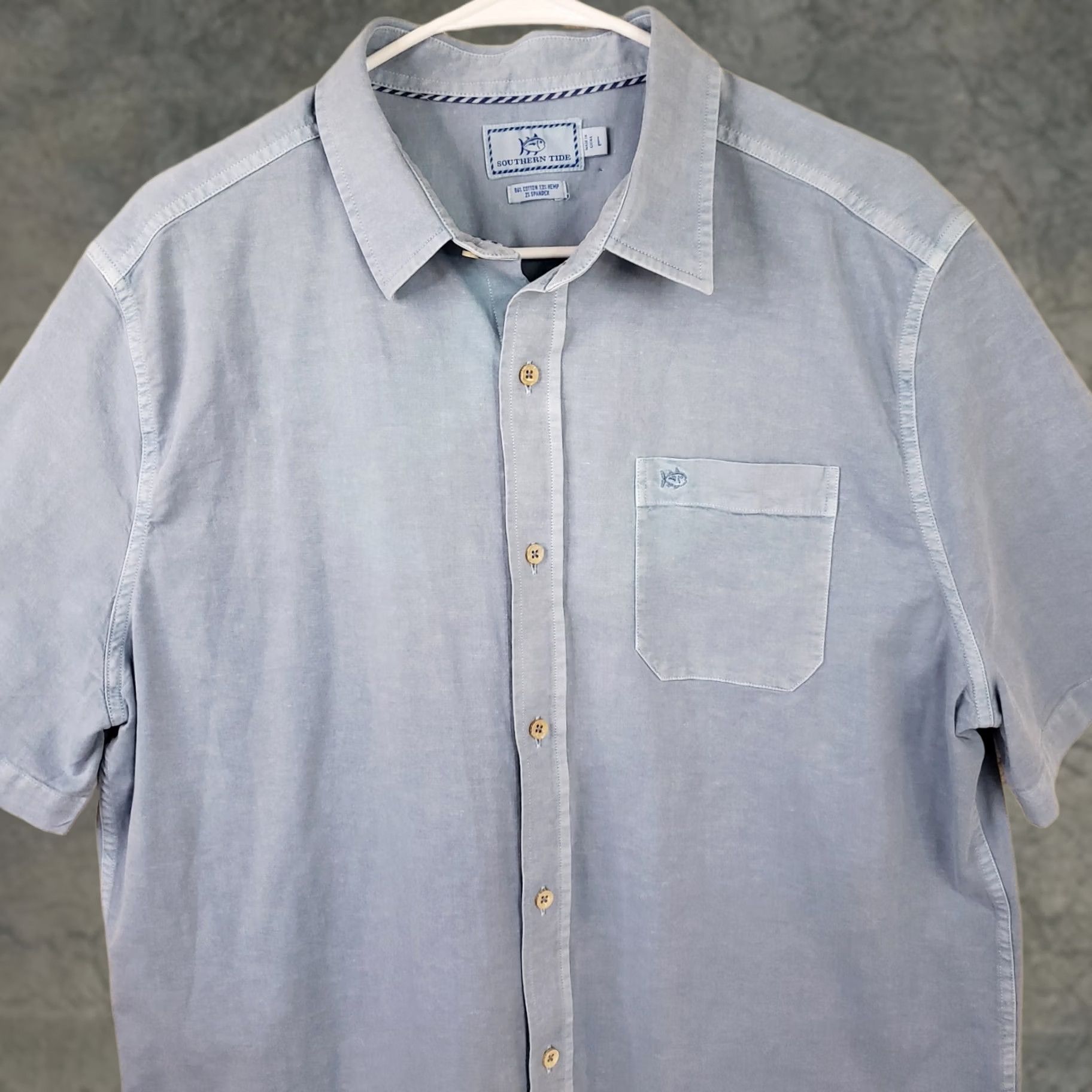 Southern Tide Southern Tide Men L Blue Cotton-Hemp Shirt Short Sleeve Button-Up Size US L / EU 52-54 / 3 - 1 Thumbnail