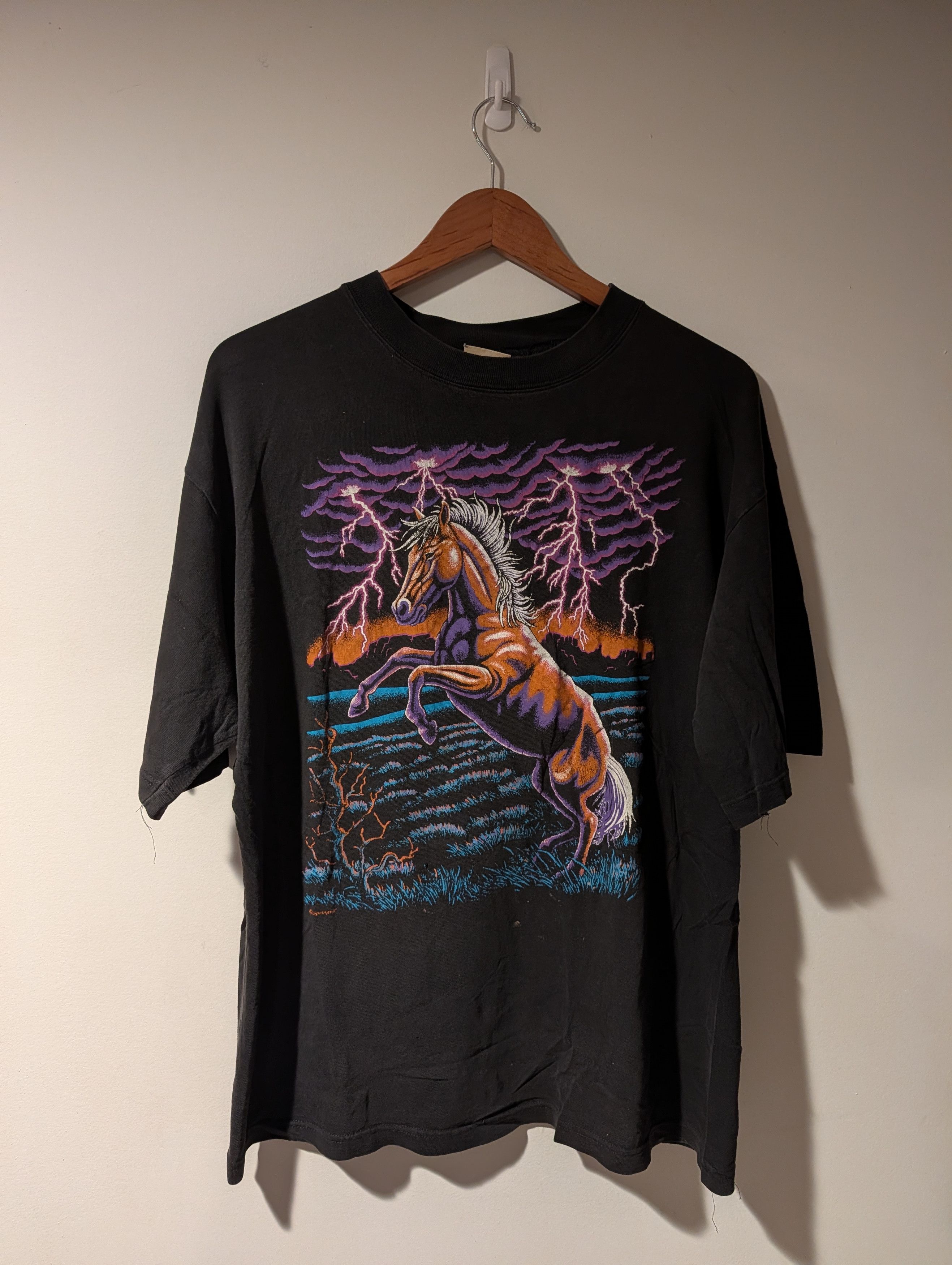 Arts & Science Vintage 90s Cotton Rearing Horse Lightning T Shirt Mens XL Size US XL / EU 56 / 4 - 1 Thumbnail