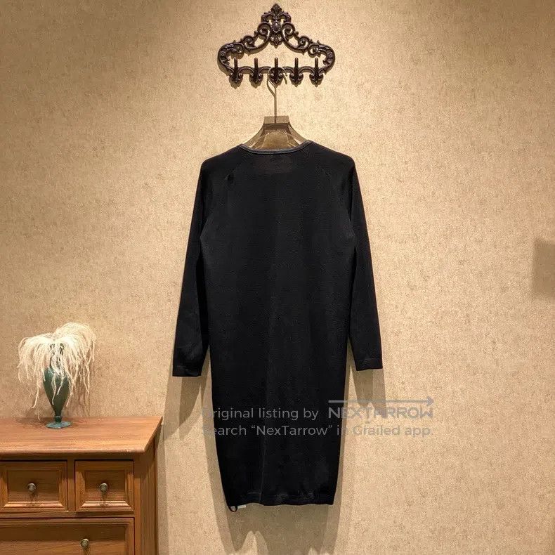 Hermes Hermes Black Leather Trim Long Wool Knit Cardigan Size XS / US 0-2 / IT 36-38 - 2 Thumbnail