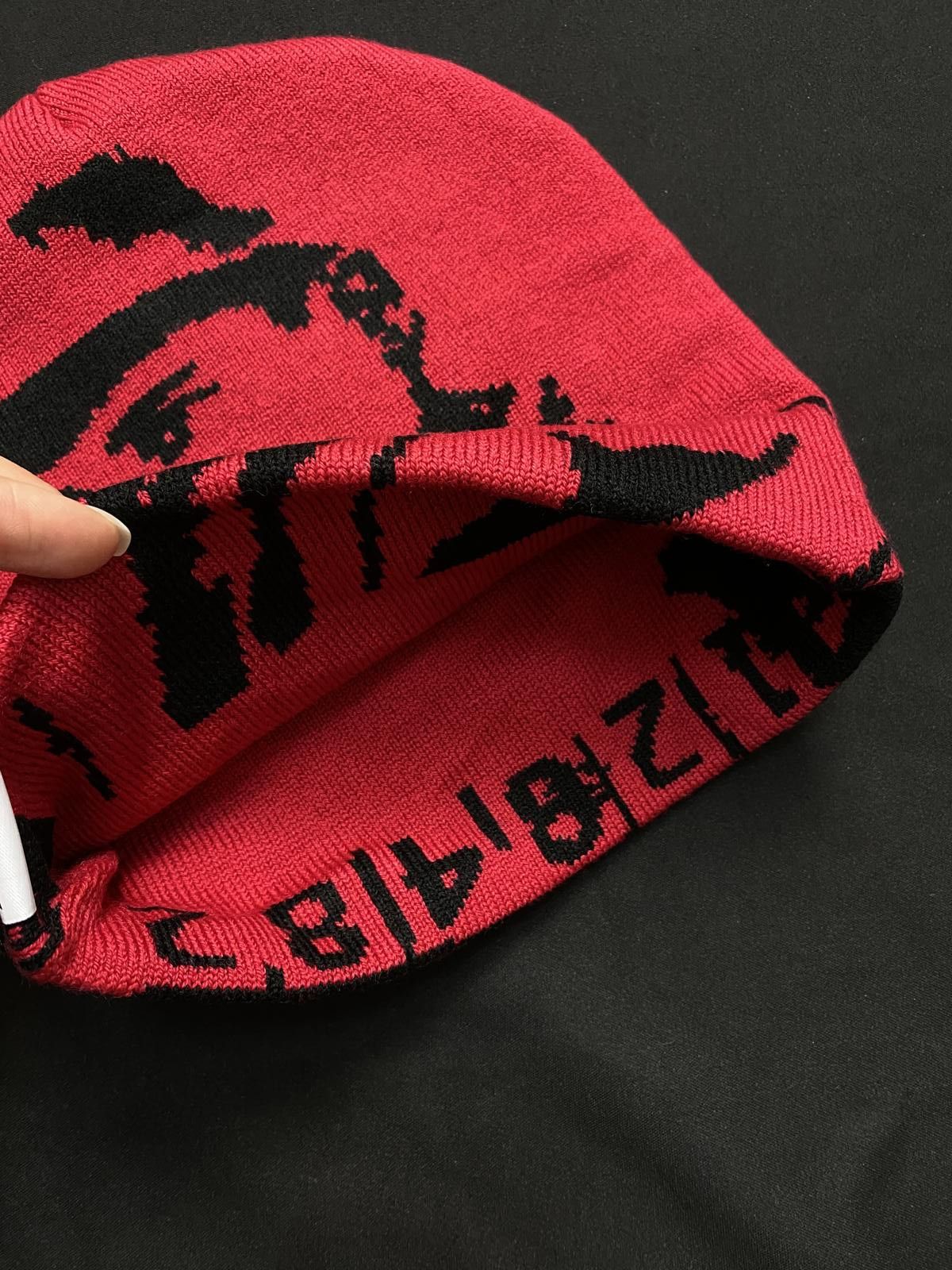 Asaali Rare Asaali Cartel Skully No Cuff Knit Red Beanie Hats OS Size ONE SIZE - 7 Thumbnail