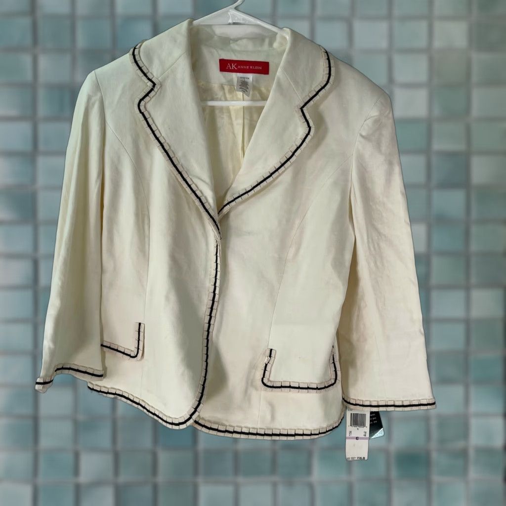 Anne Klein AK Anne Klein Womens Stretch Ruffle Trim Formal Ivory Blazer Jacket Size 6 Size M / US 6-8 / IT 42-44 - 1 Thumbnail