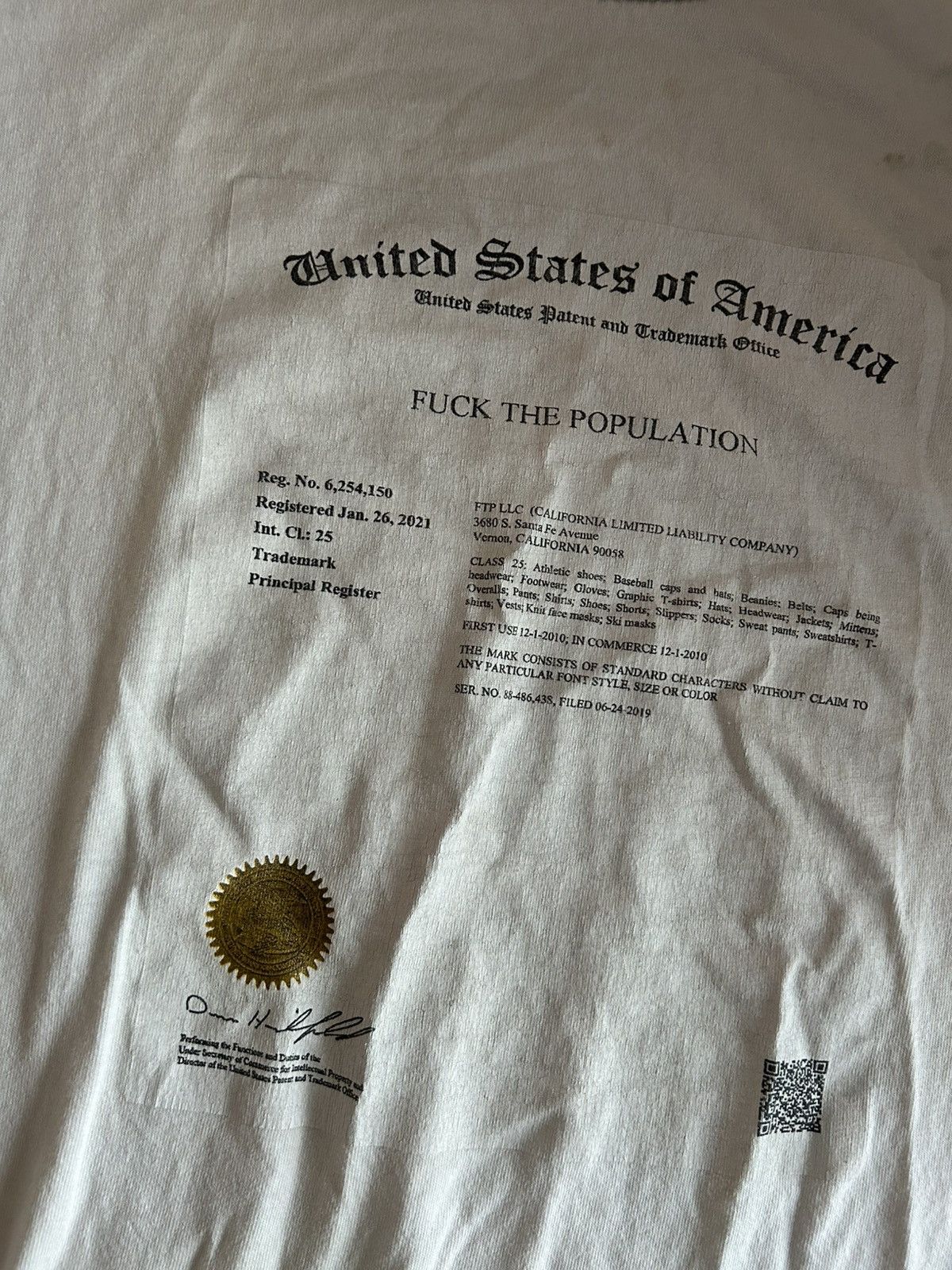 Fuck The Population FTP XXL white trademark/patent t shirt Size US XXL / EU 58 / 5 - 3 Thumbnail