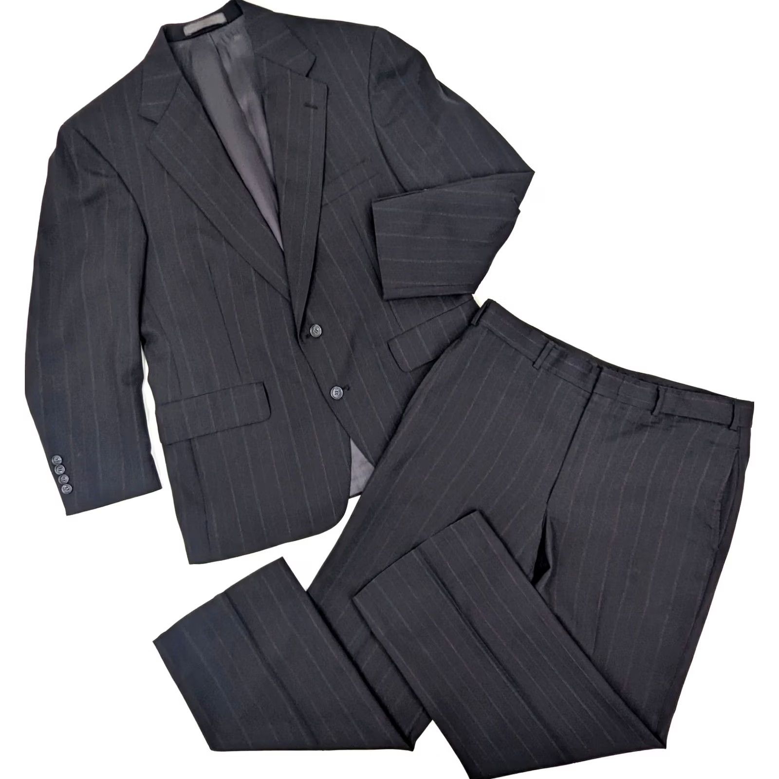 Brooks Christian Brooks 2 Piece Suit Sport Coat & Pant Light Wool PinStriped Charcoal Navy Blue 41S 34x27 Mens Vintage Size 42R - 2 Thumbnail