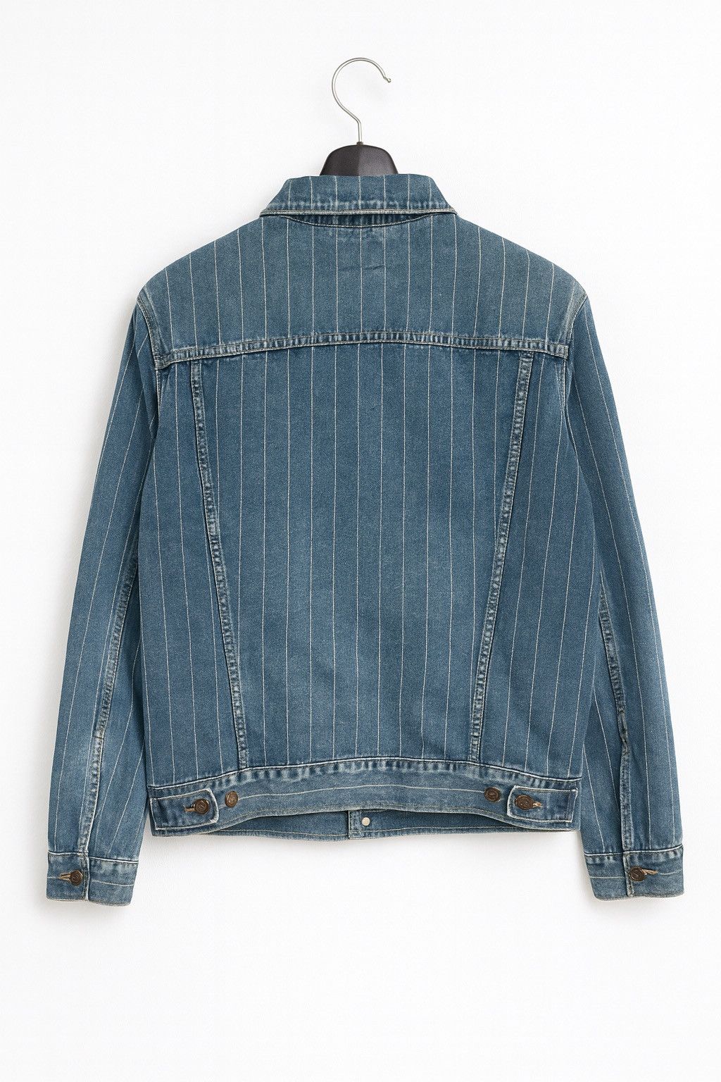 Japanese Brand Vintage Modern Gallery Pinstripe Denim Jacket – 90s Workwear Size US XL / EU 56 / 4 - 2 Thumbnail