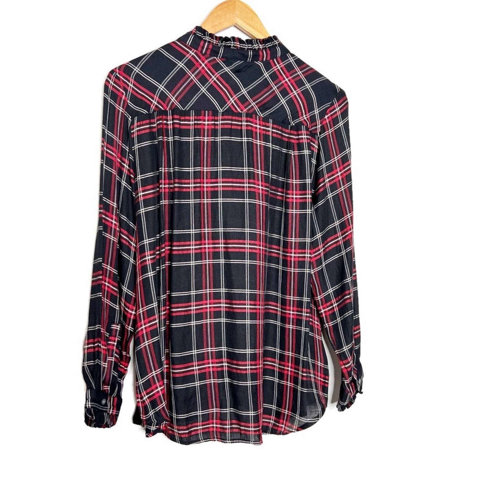 Loft Loft Women’s Petite Plaid Button Down Flannel Ruffle Shirt Size L / US 10 / IT 46 - 11 Thumbnail