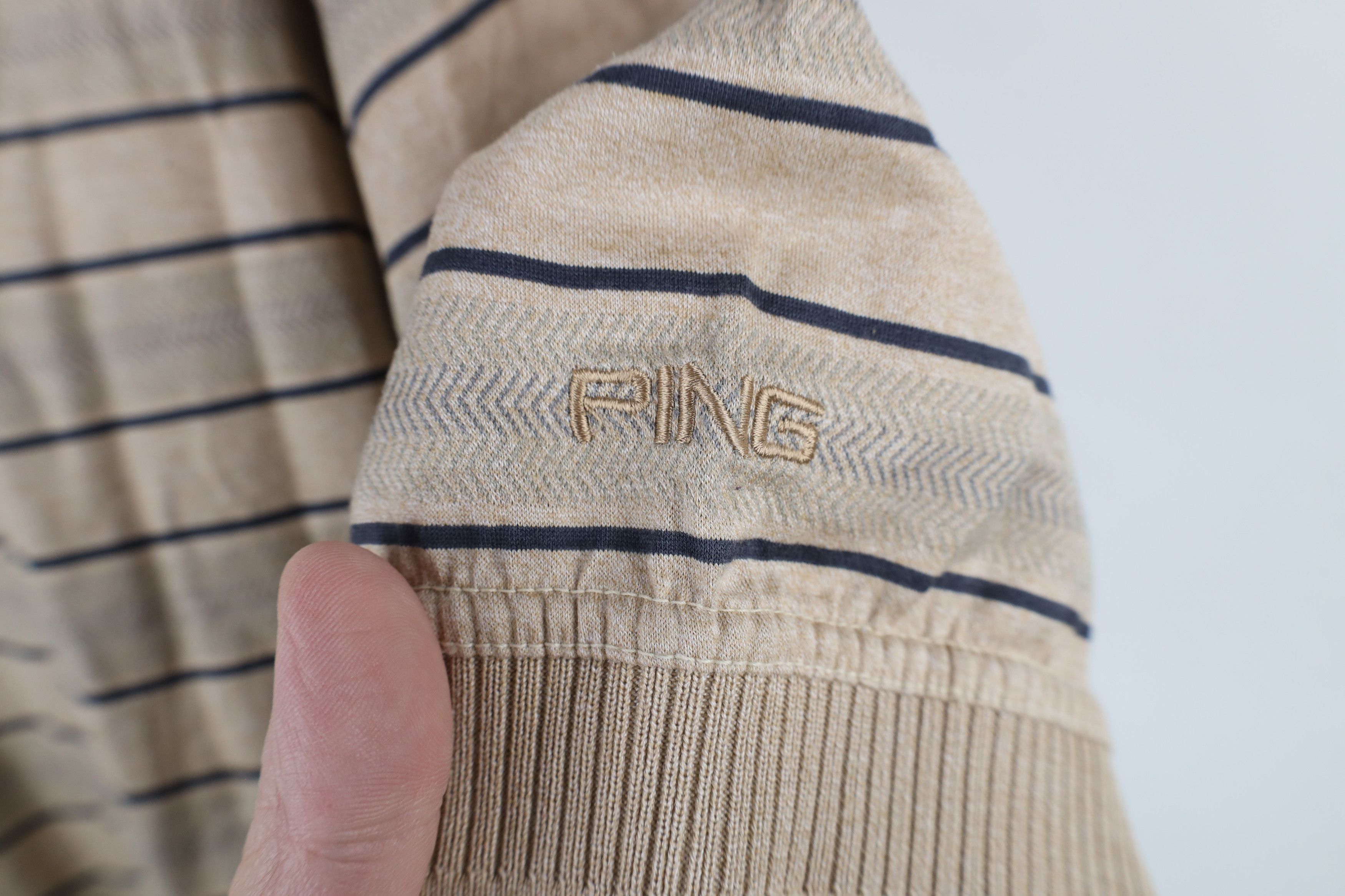 PING × Vintage Vintage 90s Ping Golf Striped Short Sleeve Polo Shirt Beige Size US L / EU 52-54 / 3 - 7 Thumbnail