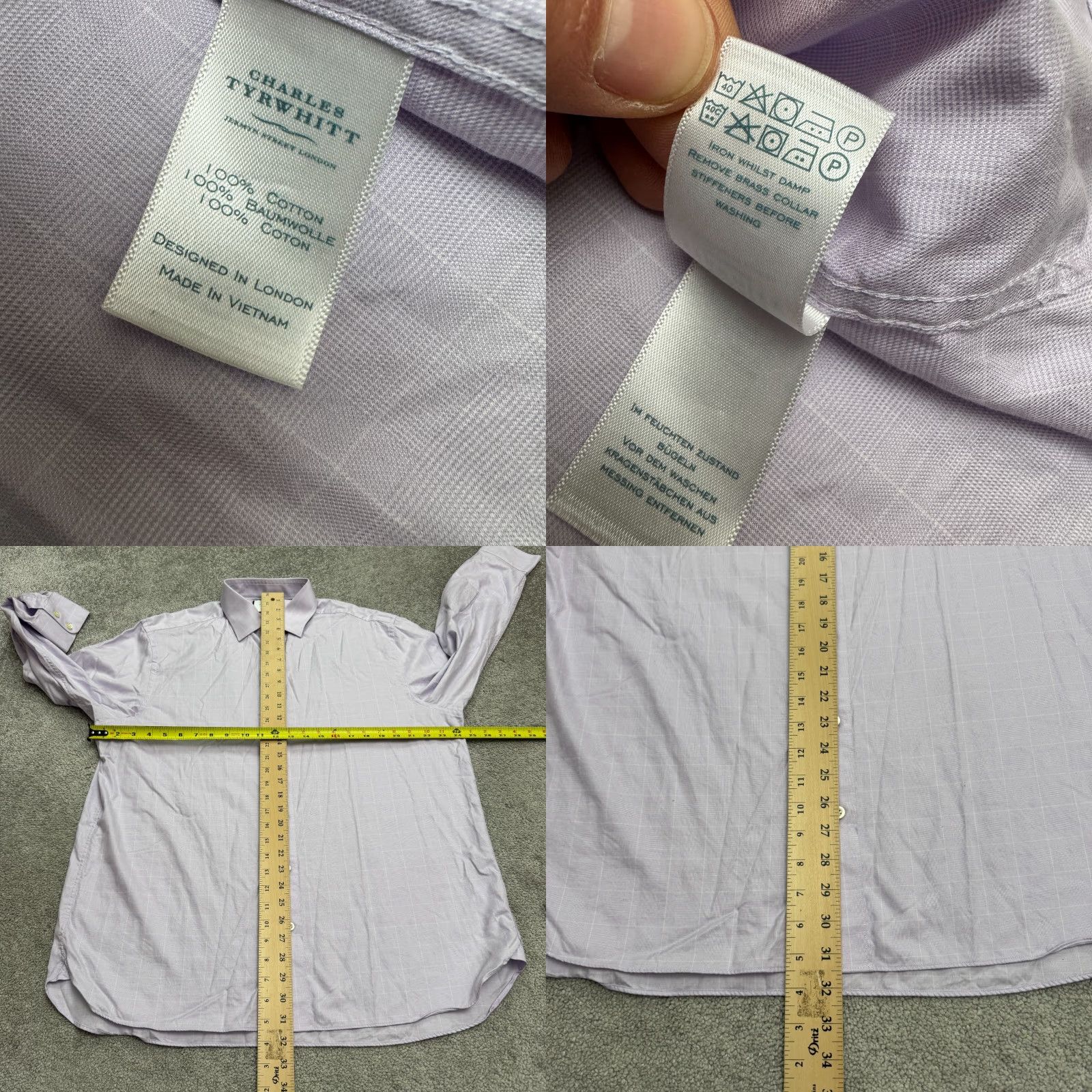 Charles Tyrwhitt Charles Tyrwhitt Dress Shirt Men 17/35 Purple Grid Check Cotton Classic Fit Shirt Long Sleeve Barrell Cuff Workplace Formal Size 46R - 8 Thumbnail