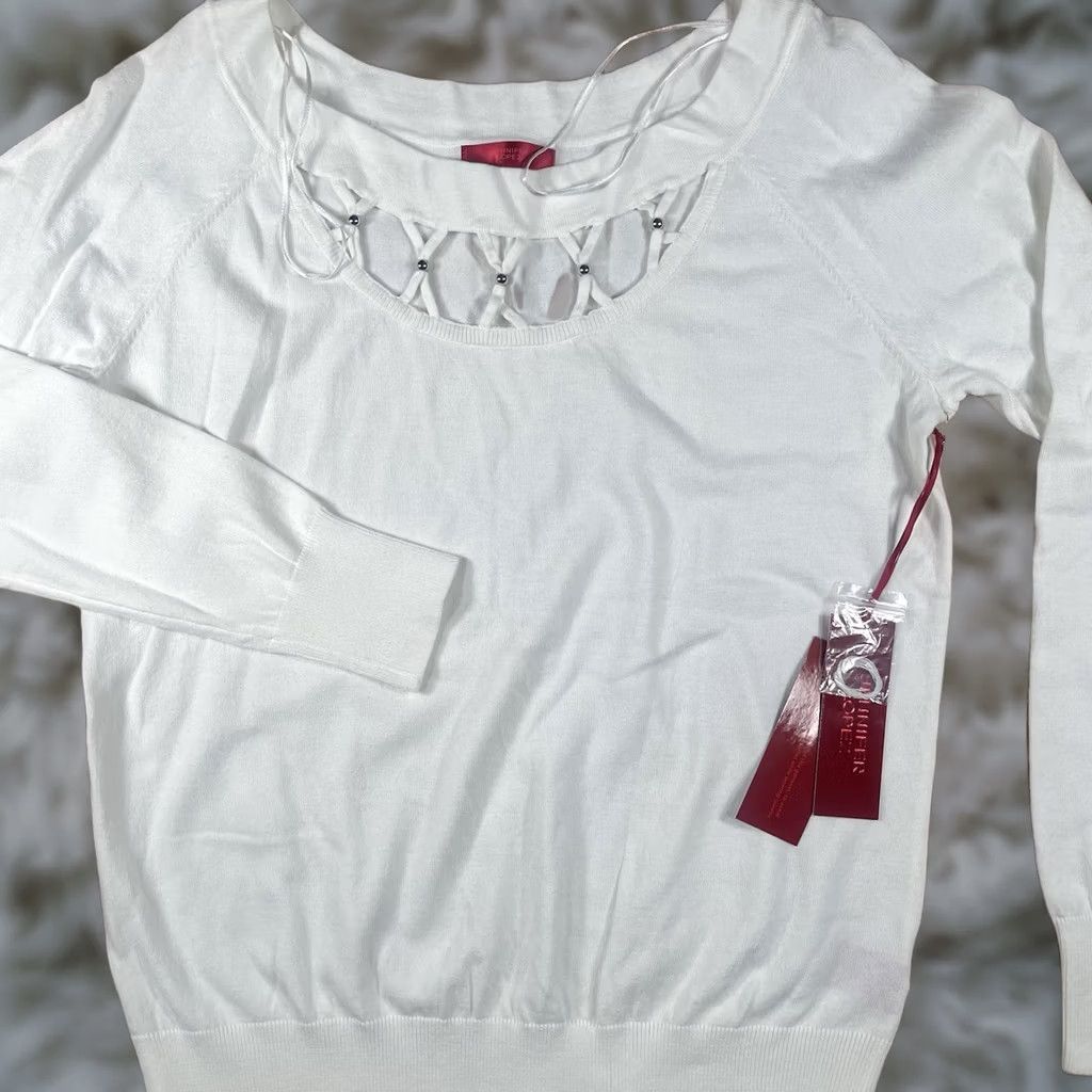 Vintage Jennifer Lopez Knit Sweater Womens XL White Cut Out Round Neck NWT Size XL / US 12-14 / IT 48-50 - 1 Thumbnail