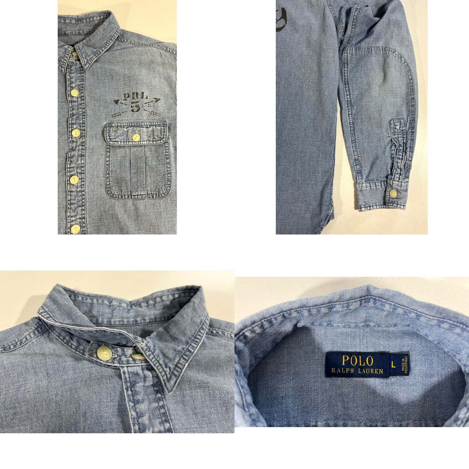 Polo Ralph Lauren Polo Ralph Lauren Shirt Men's Blue Chambray Long Sleeve P.R.L Print Double-Sided Sz L Size US L / EU 52-54 / 3 - 8 Thumbnail