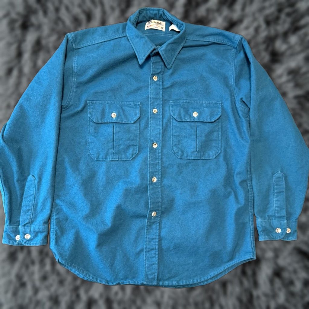 Vintage VINTAGE Cabela's Flannel Shirt Mens Large Teal USA Made Blue Chamois Cloth Pockets Button-Up Heavyweight All Seasons Size US L / EU 52-54 / 3 - 1 Thumbnail