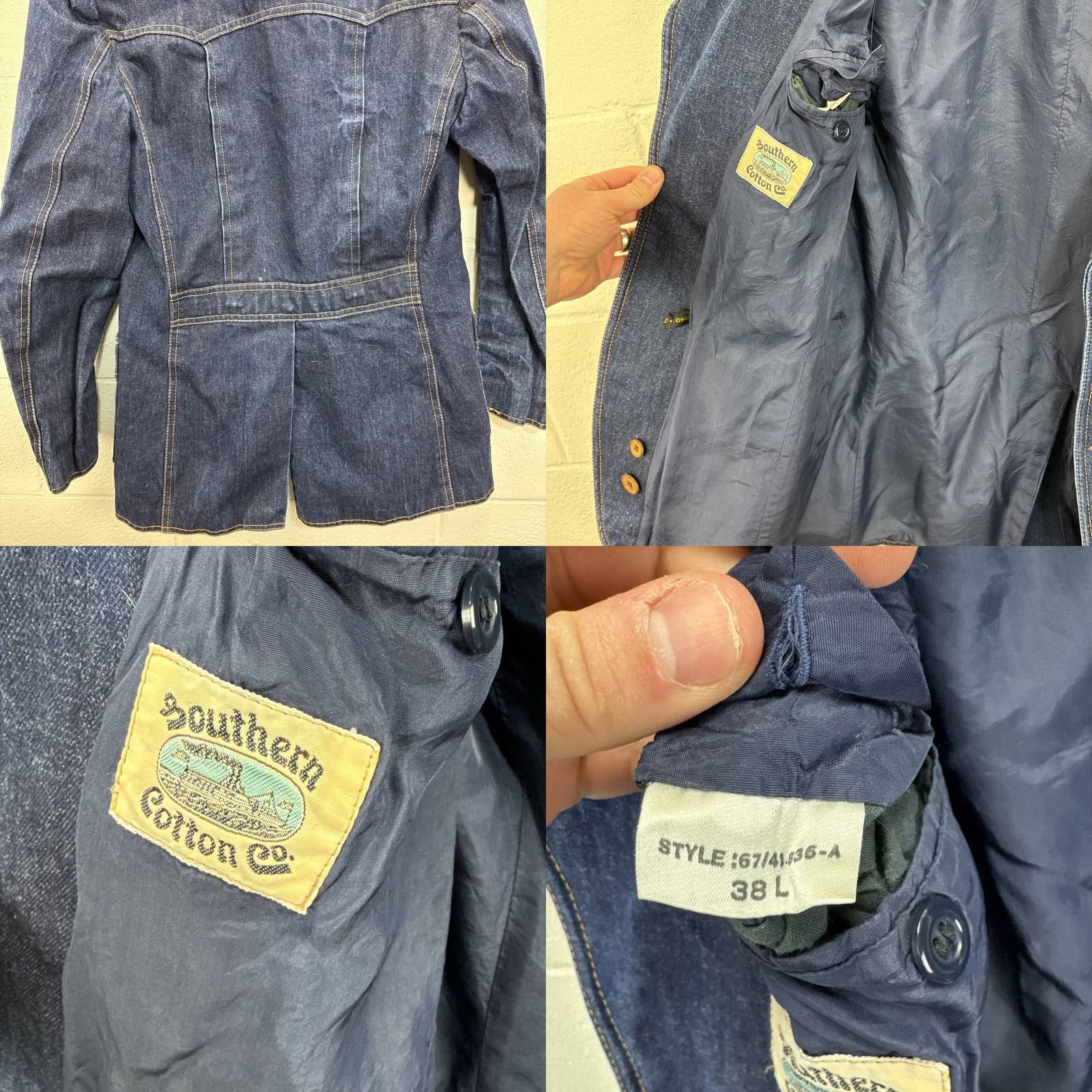 Vintage VINTAGE Southern Cotton Co Jacket Denim Blazer 38 L Two Button Pockets 67/41-836 Size XS / US 0-2 / IT 36-38 - 10 Thumbnail