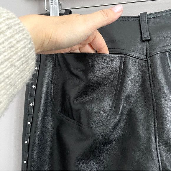 Vintage Vintage Black Leather Straight Leg Pants w/ Rhinestone Trim Size 30" / US 8 / IT 44 - 9 Thumbnail