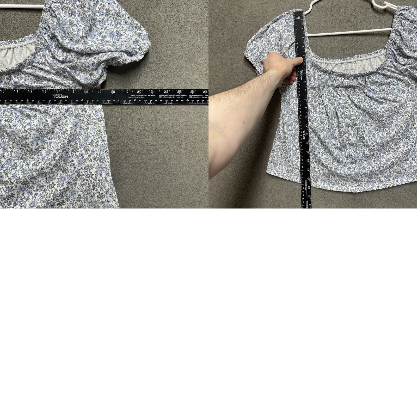 American Eagle Outfitters American Eagle Blouse Womens M Blue White Floral Print Puff Sleeve Square Neck Y2K Cottage Fairy Size M / US 6-8 / IT 42-44 - 8 Thumbnail