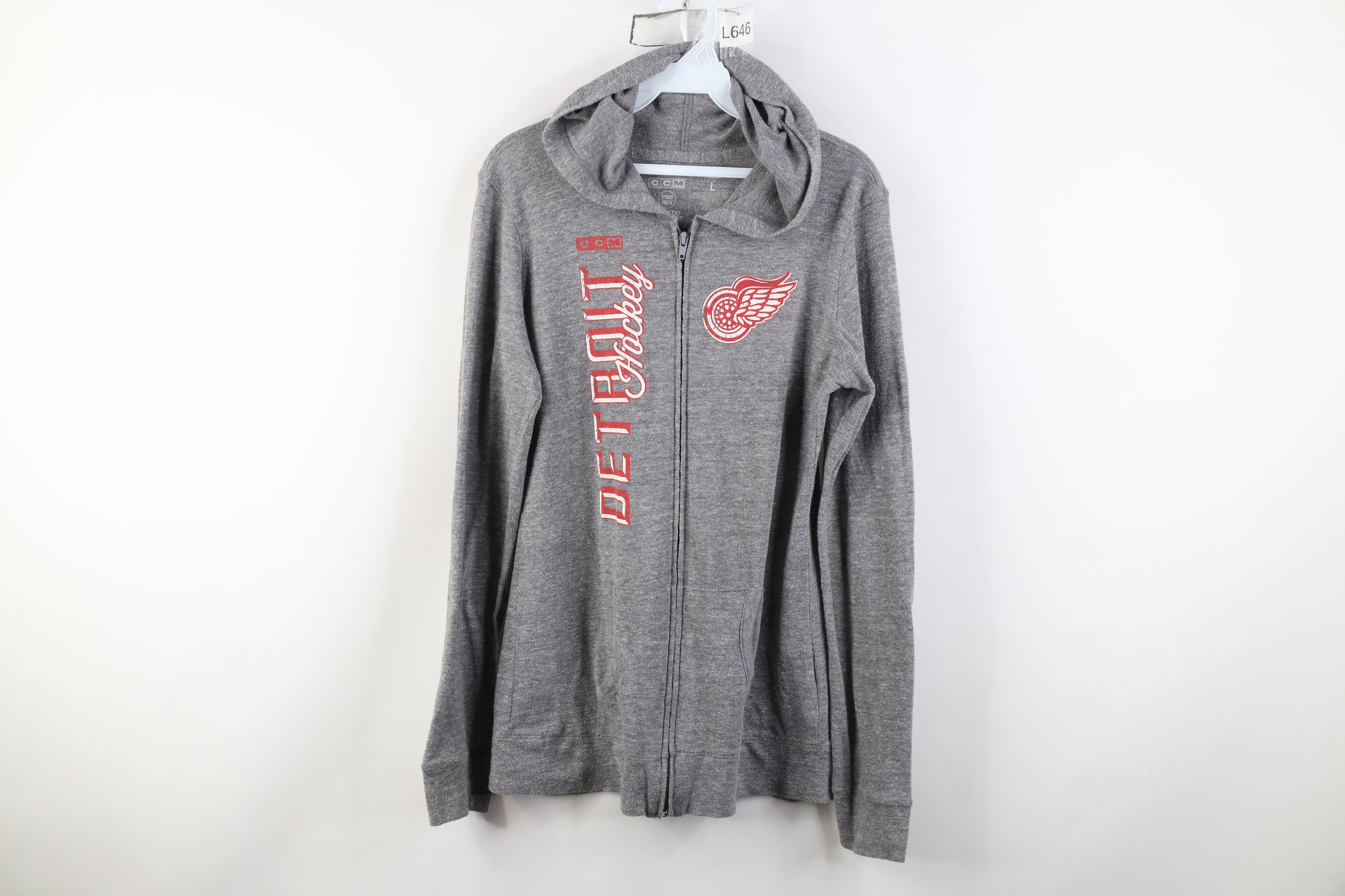 Vintage Vintage CCM Hockey Detroit Red Wings Jersey Knit Hoodie Size L / US 10 / IT 46 - 1 Thumbnail
