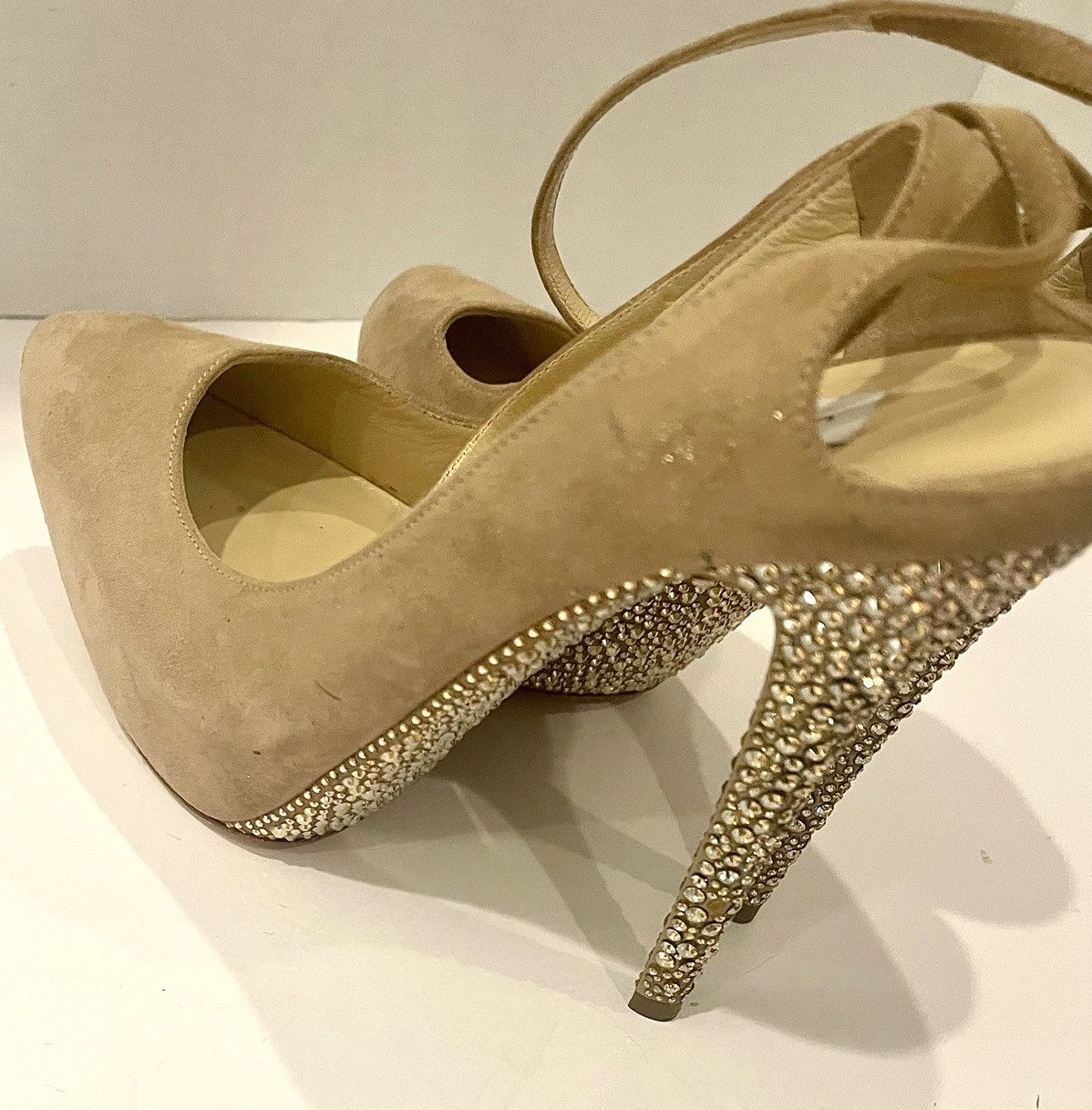 Jimmy Choo Jimmy Choo Nude Suede “Tame” Rhinestoned Platform Size US 9 / IT 39 - 4 Thumbnail