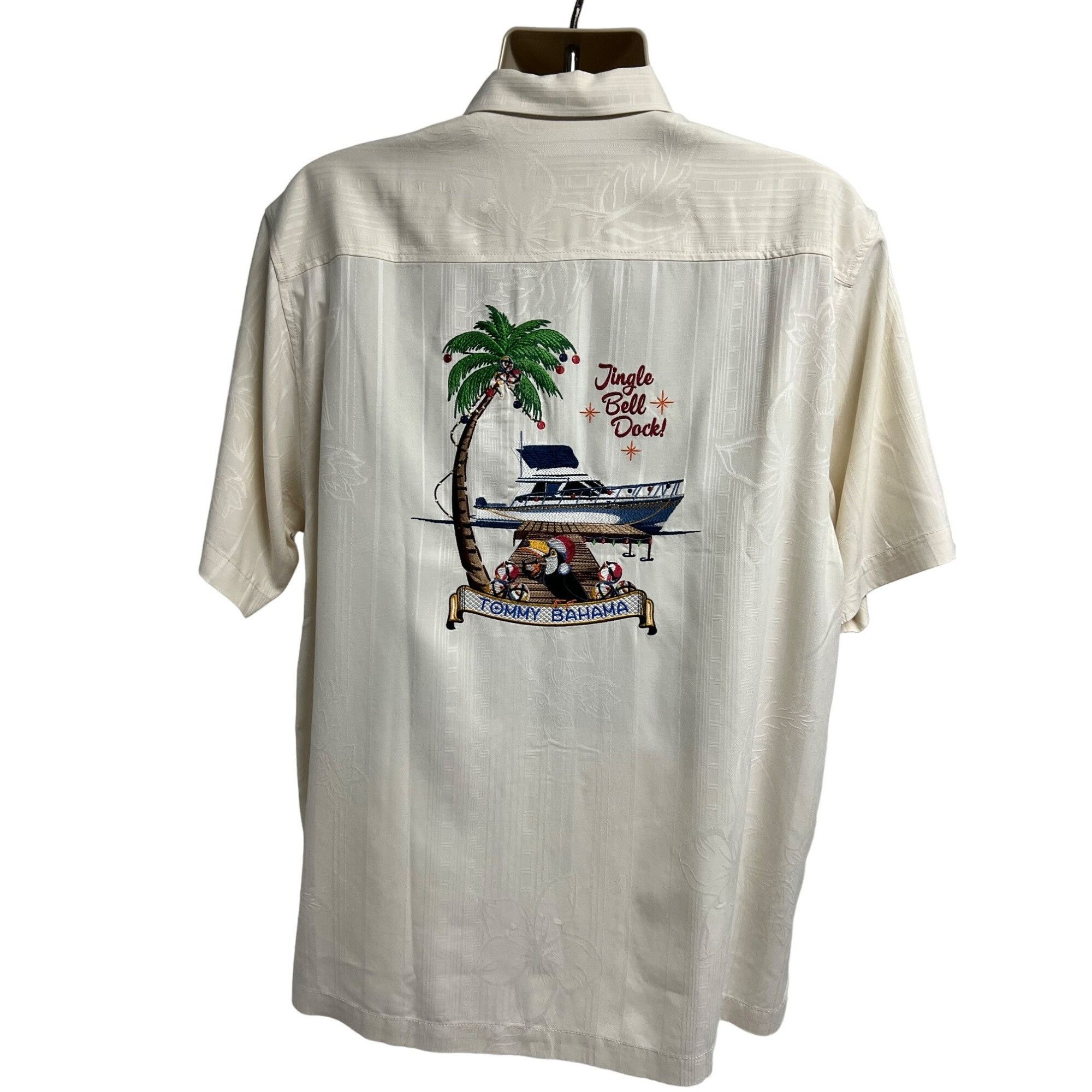 image of Tommy Bahama Beige Silk Embroider Embossed Hawaiian Floral B, Men's (Size Large)