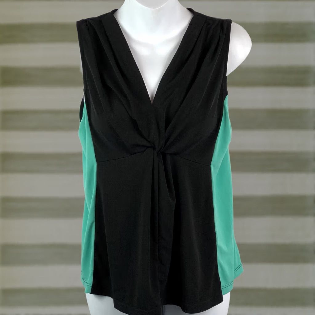 George George Sleeveless Tank Top S Black Green Twist Front V-Neck Active Wear Women Tank XS? Size S / US 4 / IT 40 - 1 Thumbnail