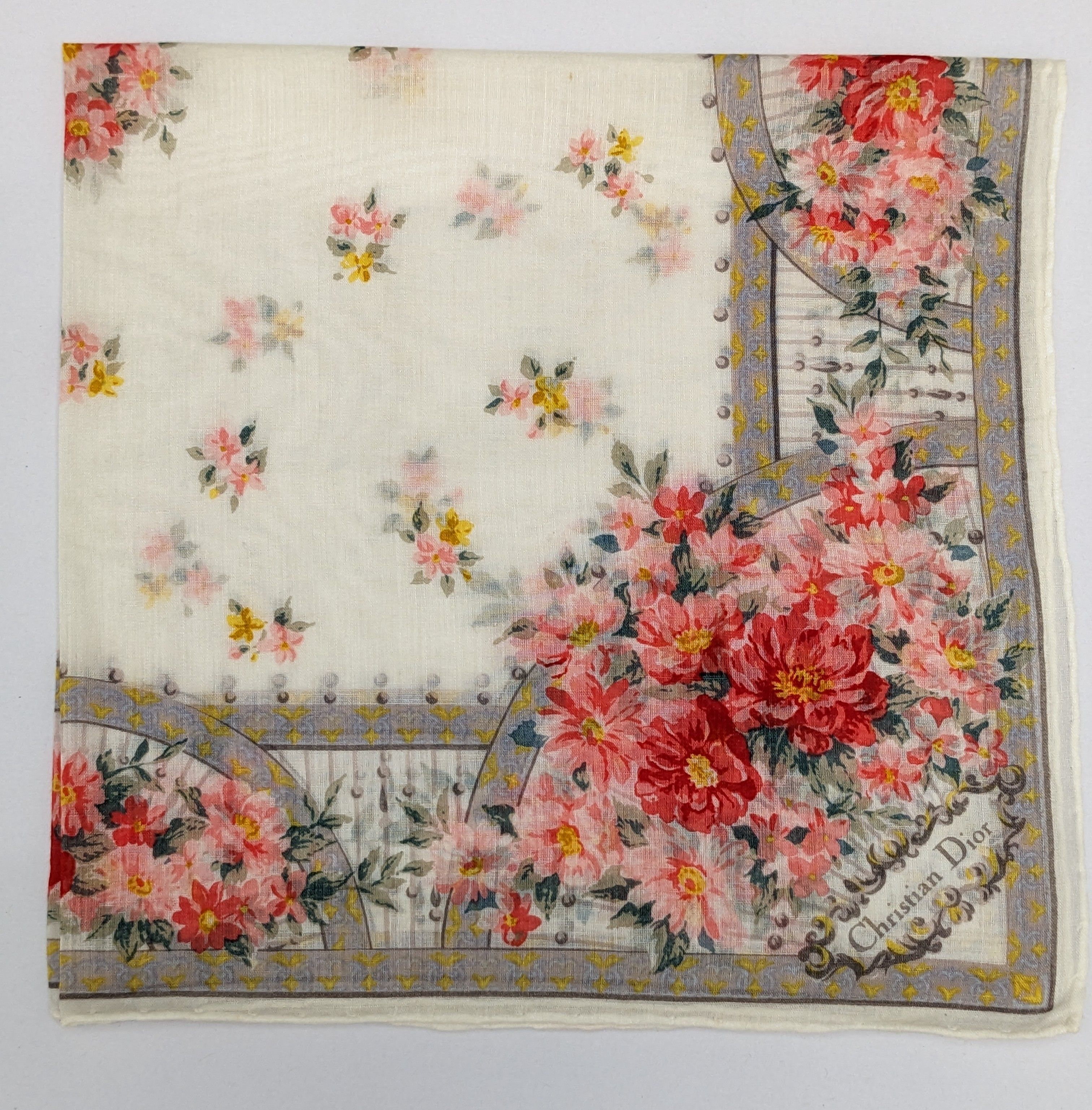 Christian Dior Monsieur Christian Dior Handkerchief Floral Bouquet Trellis Size ONE SIZE - 1 Thumbnail