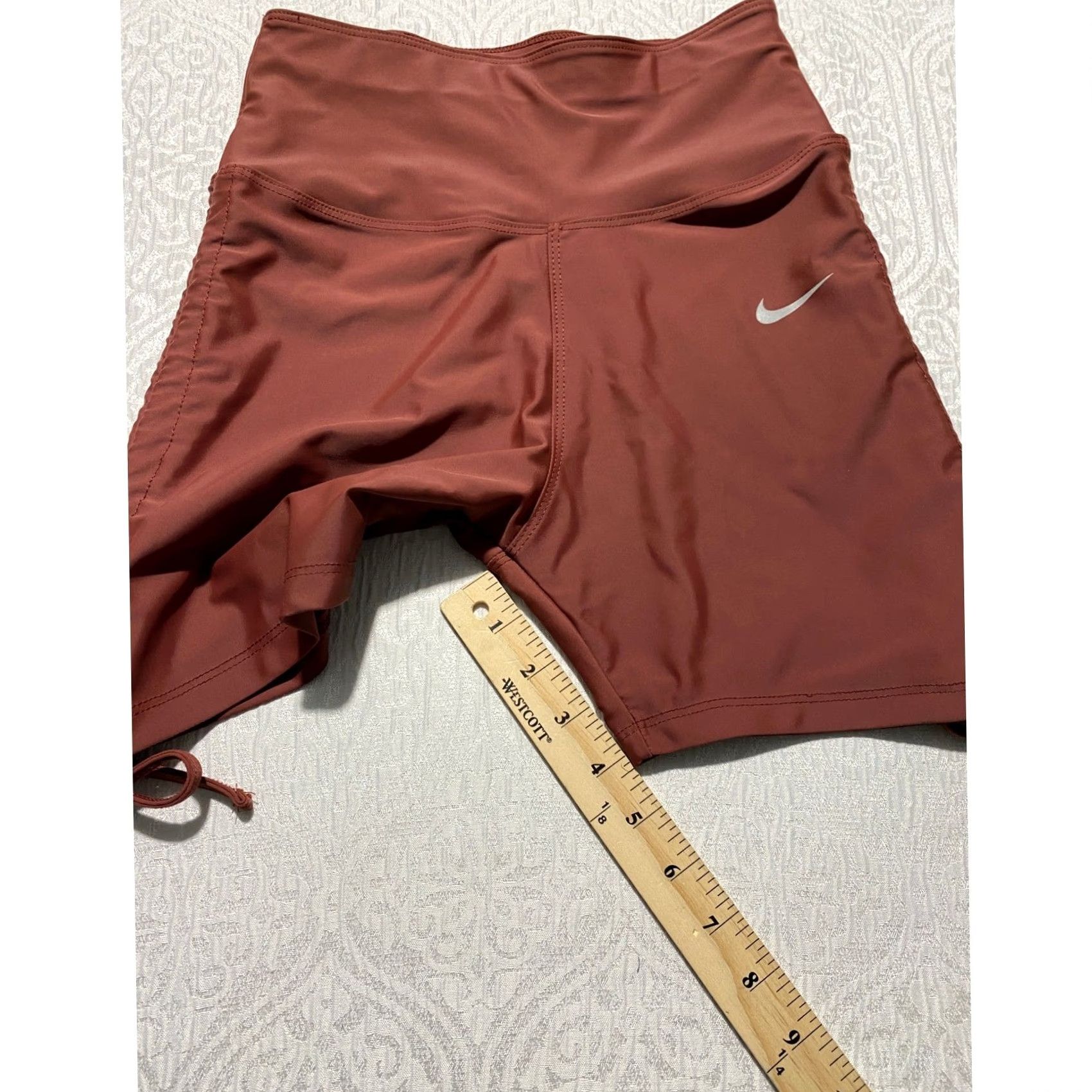 Nike Nike Pro Dri-Fit Biker Shorts Womens XS Rust Orange Ruched Sides High Waisted/Compression Shaping Size 26" / US 2 / IT 38 - 6 Thumbnail