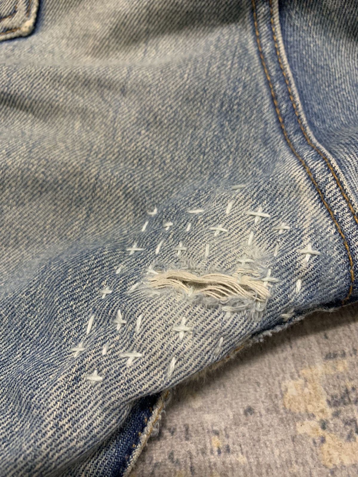 Jean Vintage 80s Sashiko Reworked Levis 501 Distressed Jeans Size US 34 / EU 50 - 20 Thumbnail