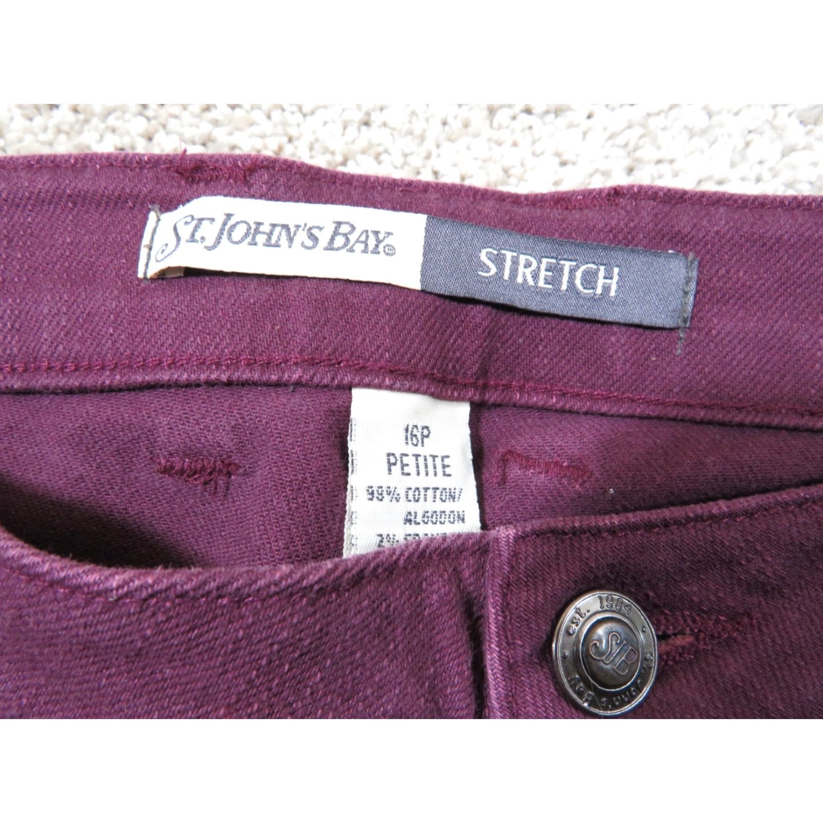 Vintage St. John's Bay Jeans Burgundy Maroon 16P 34x28.5 Denim Stretch 5-Pocket High Rise Straight Womens Size 38" / US 16 / IT 52 - 5 Thumbnail