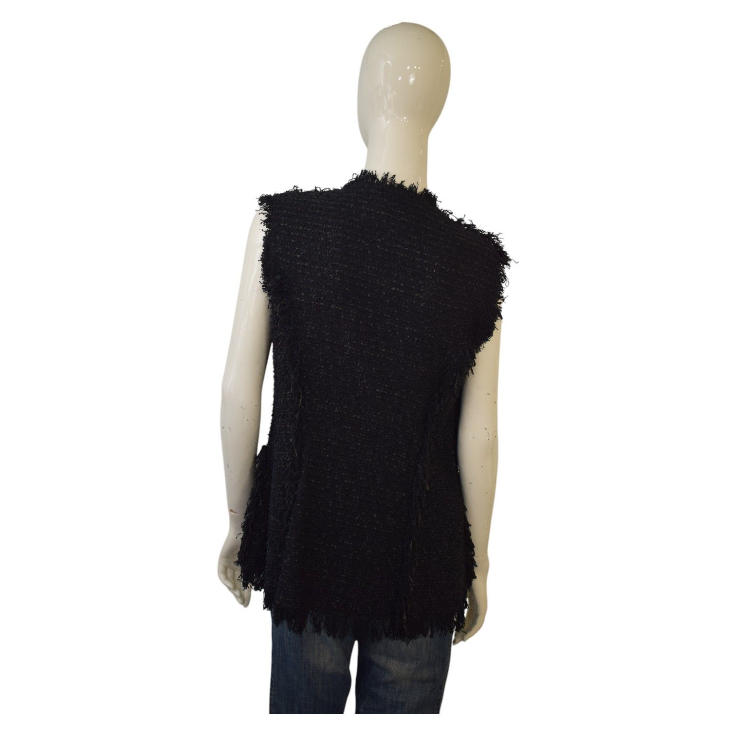 Lanvin Lanvin Black Fringe Edge Cotton Knit Vest Sleeveless Jacket Size M / US 6-8 / IT 42-44 - 2 Thumbnail