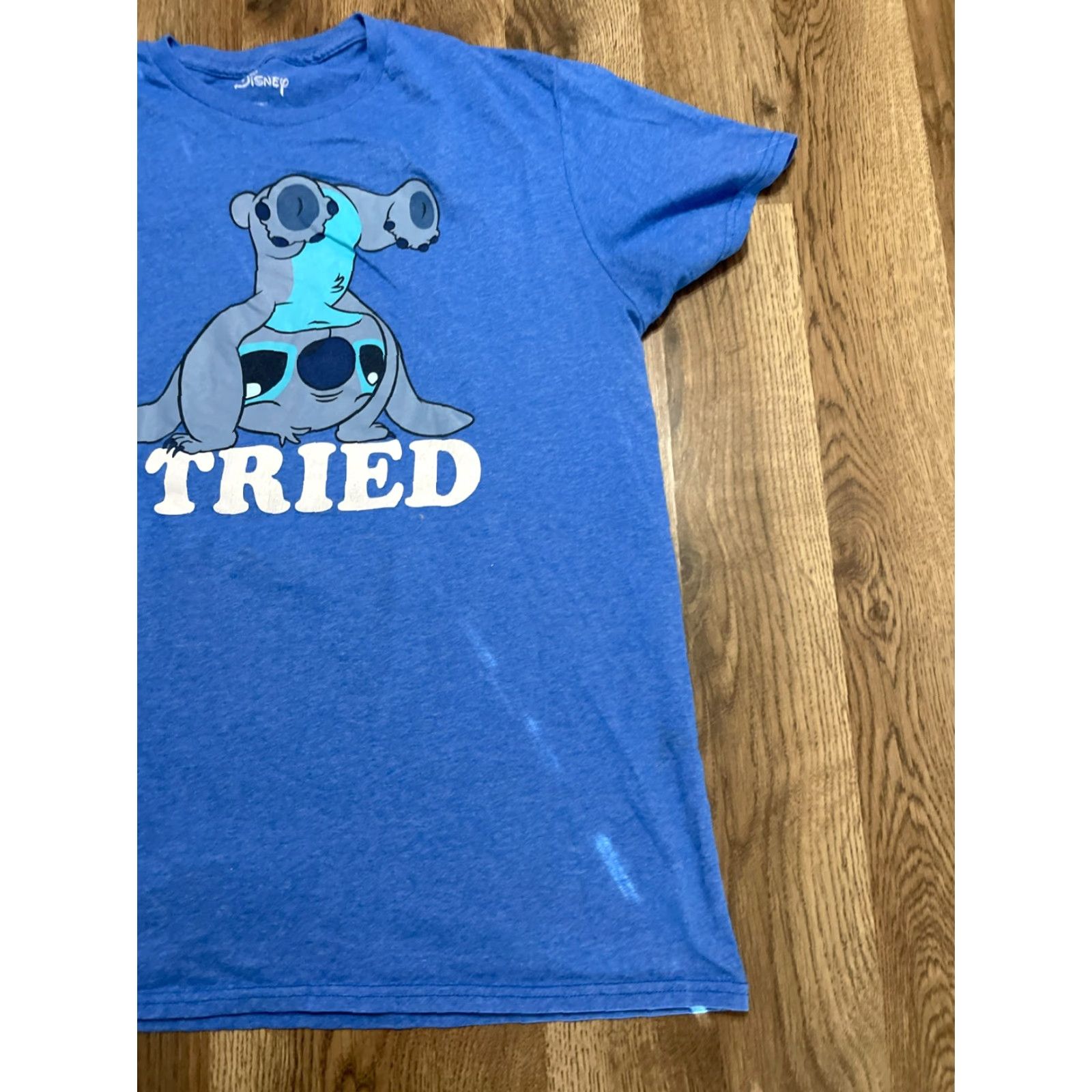 Disney Disney Shirt Mens Large Blue Stitch "I tried" Print T-Shirt Humorous Disney Crew Neck Short Sleeve Regular Vintage No Size US L / EU 52-54 / 3 - 4 Thumbnail
