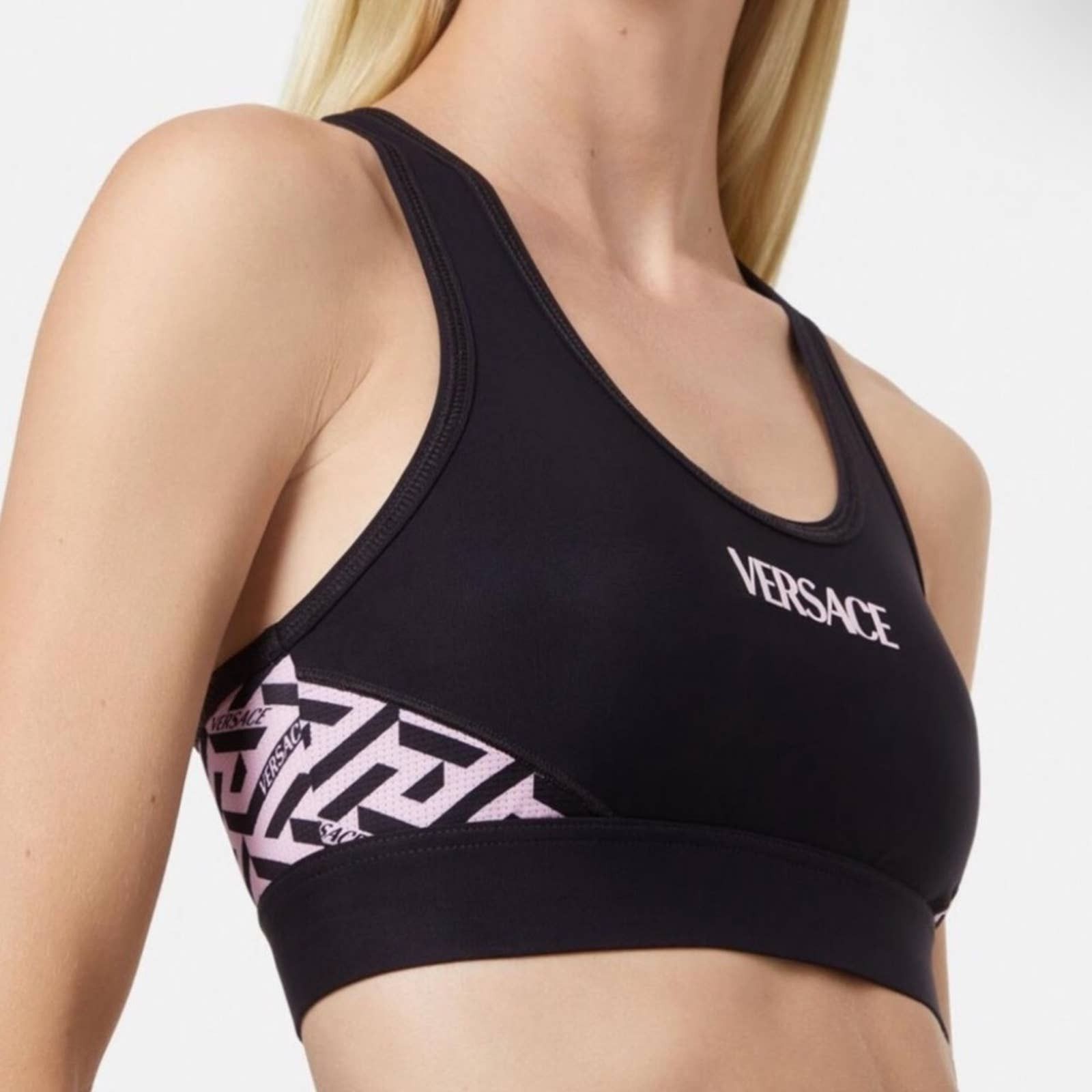 image of NWT Versace Greca Signature Accent Sports Bra in Black, Women's (Size XS)