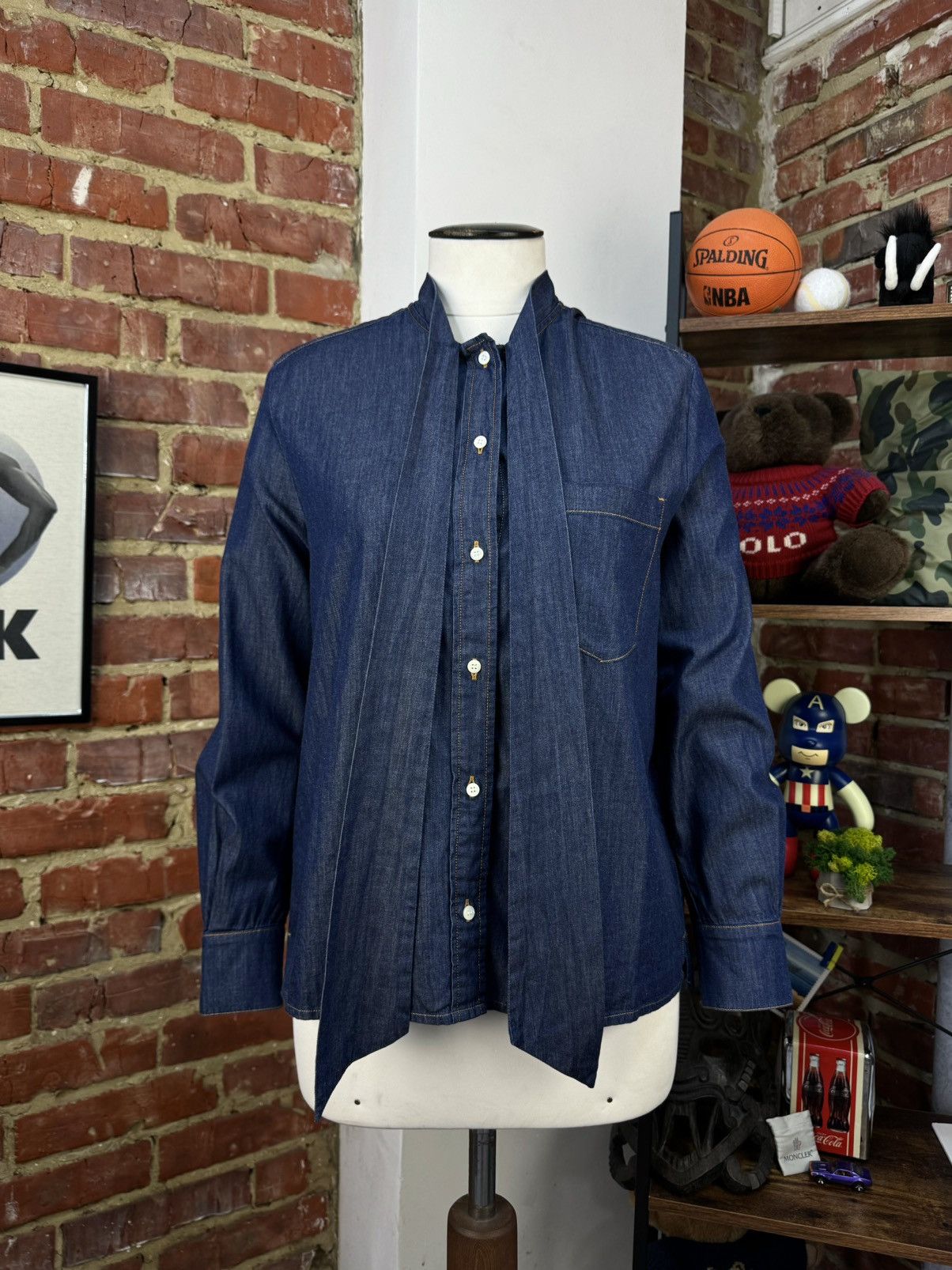 Designer × Jacob Cohen JACOB COHEN Jeans Denim Blue Bow Tie Ascot Collar Shirt Size L / US 10 / IT 46 - 1 Thumbnail