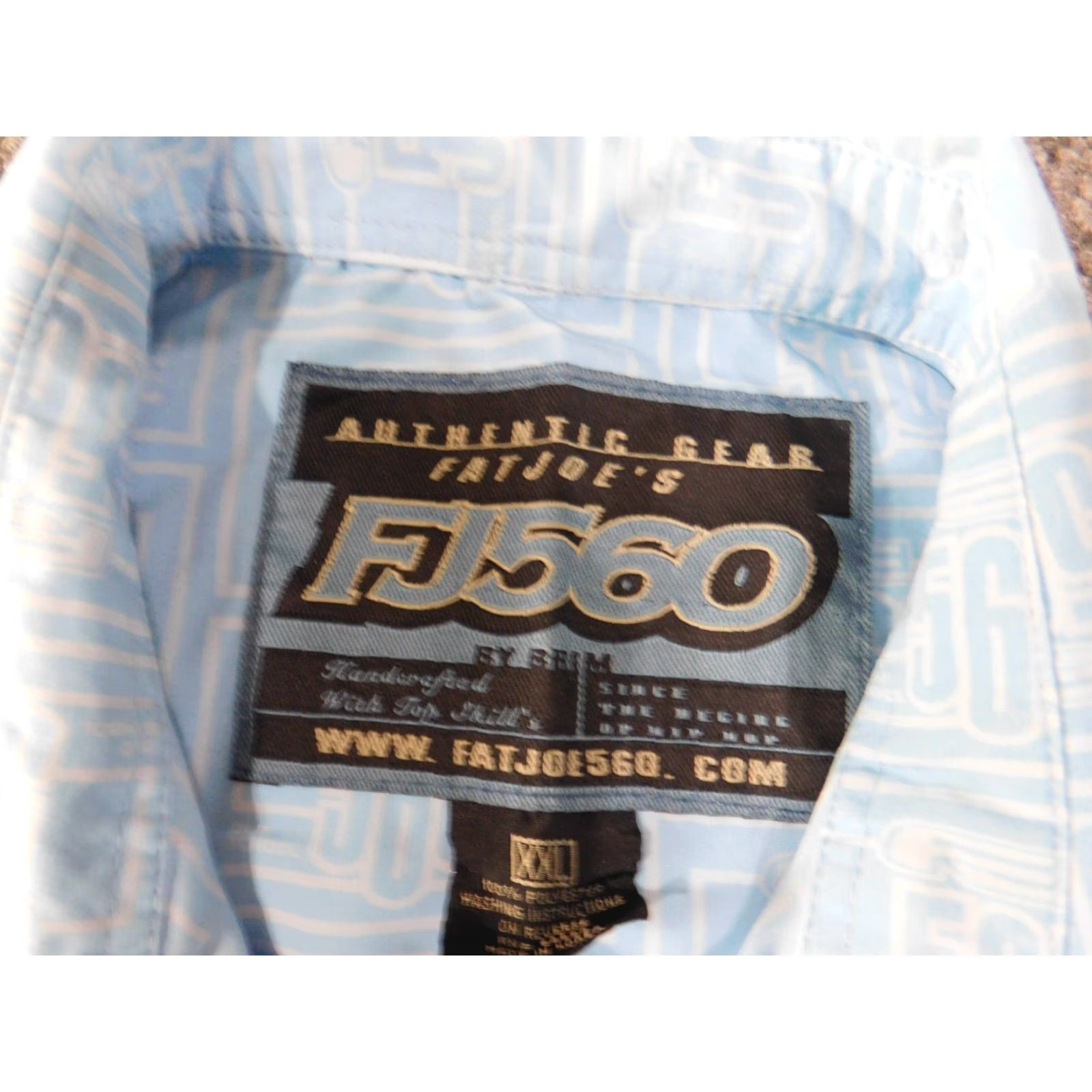 Vintage FJ 560 Shirt XXL Blue Button Up Knit Cotton Geometric 90s Hip-Hop Vintage 90s Mens Size US XXL / EU 58 / 5 - 6 Thumbnail