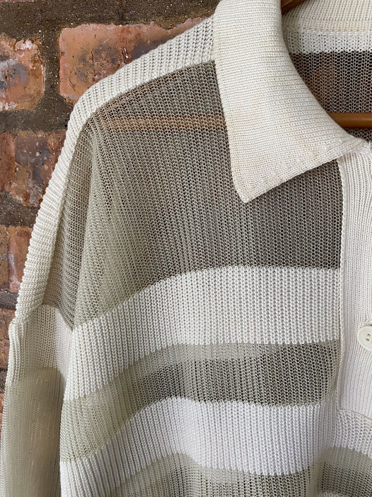 Homme Plisse Issey Miyake × Issey Miyake 2000s ISSEY MIYAKE Mesh Net stripe oversize shirt Size US L / EU 52-54 / 3 - 6 Thumbnail