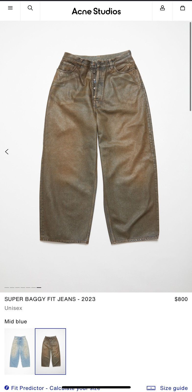 パンツ Acne Studios2023 Super Baggy Brown Waxed Acne Studios 2023 Super Baggy Jeans Brown Waxed Size 30/30