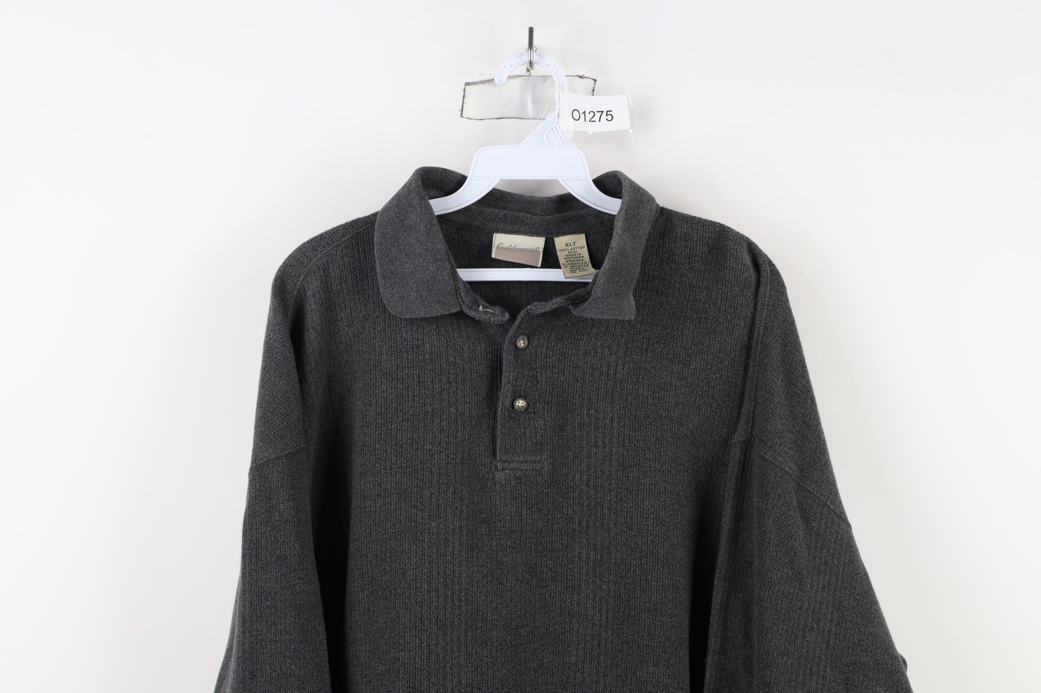 Vintage Vintage 90s Streetwear Ribbed Knit Long Sleeve Polo Gray Size US XL / EU 56 / 4 - 2 Thumbnail