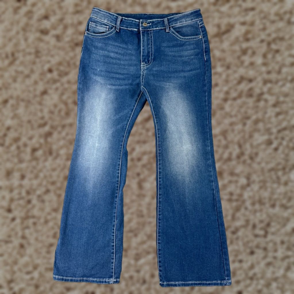 Shein SheIn Jeans Womens Large Blue Denim Mid Rise Cotton Blend Stretch Flared Size 36" / US 14 / IT 50 - 1 Thumbnail